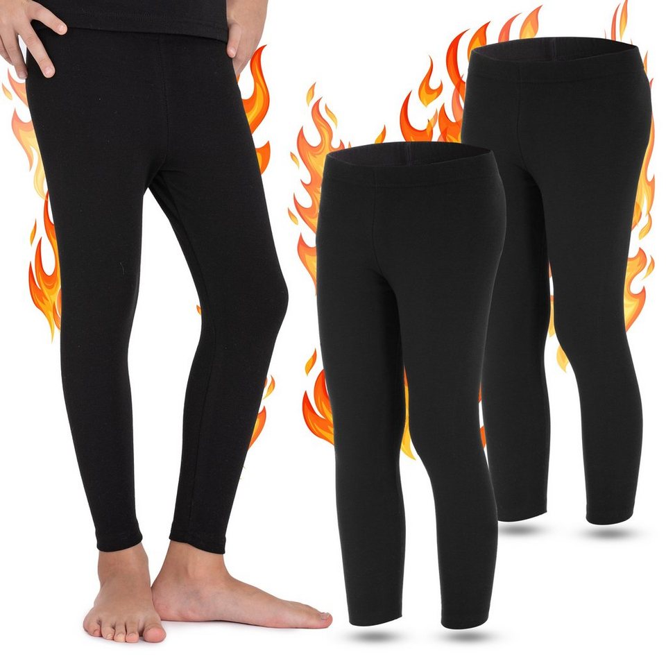 LOREZA Thermoleggings 2 Kinder Jungen Mädchen THERMO Leggings mit Fleece (2- tlg) FLEECE INNENFUTTER Angeraute Innenseite für ein flauschiges und  wärmendes Wohlgefühl