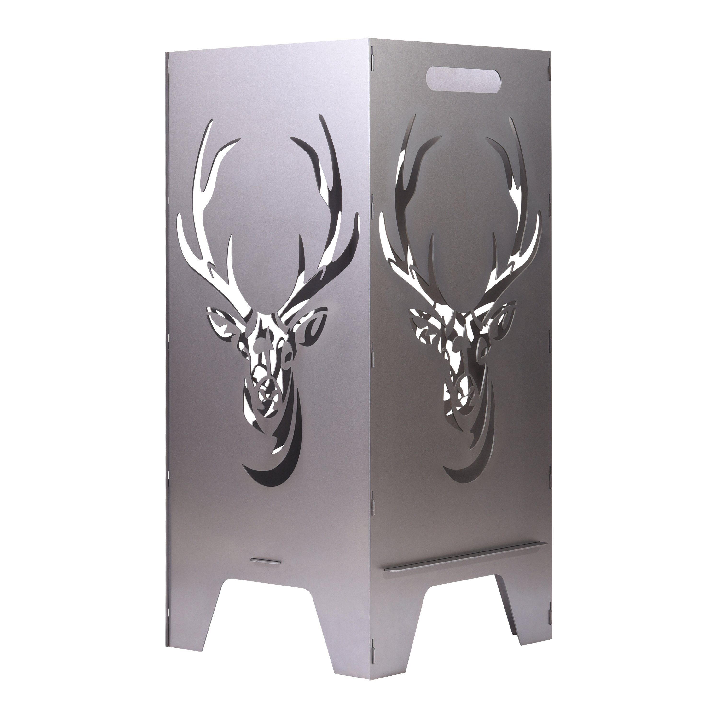 Feuertonnen Bertling Feuerschale XL Feuertonne mit Hirsch Motiv Feuerkorb Feuerschale Feuerstelle 80 cm, (Hirsch-Motiv)