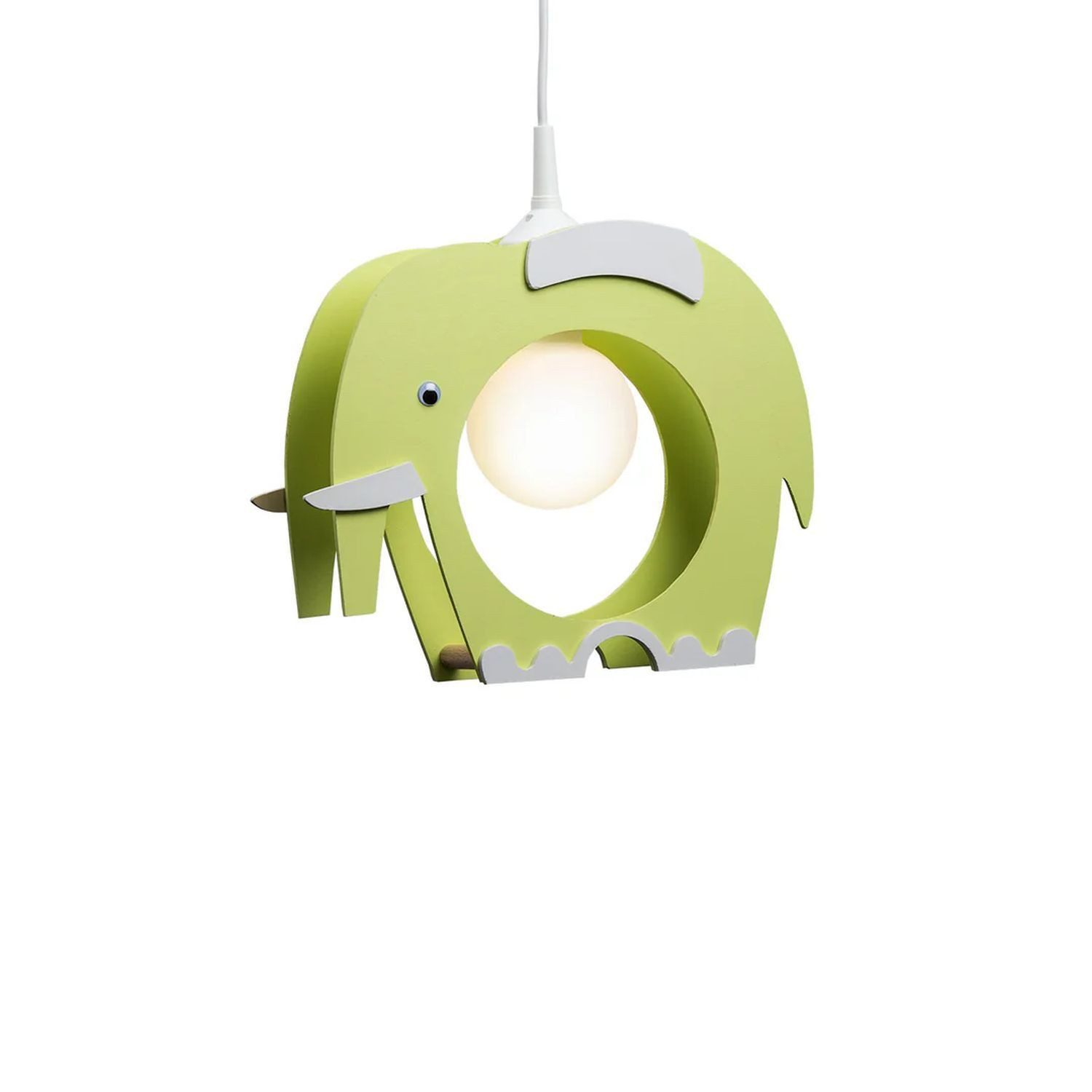 Licht-Erlebnisse Pendelleuchte BOJE, ohne Leuchtmittel, Elefant B: 30 cm H: max. 130 cm Holz Grün für E27 Kinderzimmer