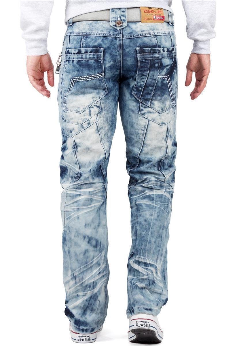 Kosmo Lupo Design Auffällige Hose blau mit Markantes Aufgesetzten Herren BA-KM009 Applikationen 5-Pocket-Jeans