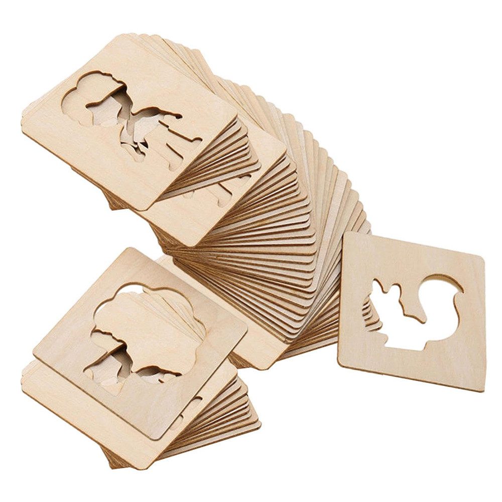 CLTYQ Malschablone Holz Maldekoration, 20 Designs DIY leere, unbemalte Holzschneidwaren, 20-teiliges Set, Montessori Spielzeug für 3-8 Jahre