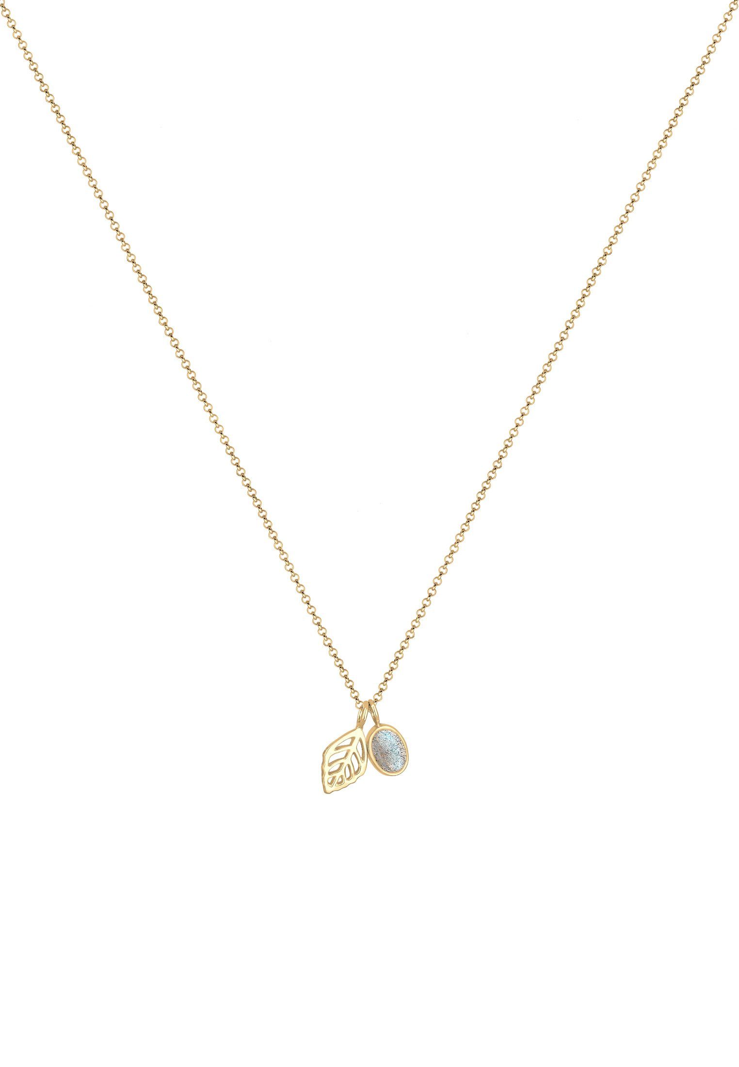 Elli Collierkettchen Erbskette Blatt und Labradorit Edelstein 925 Sterling Silber