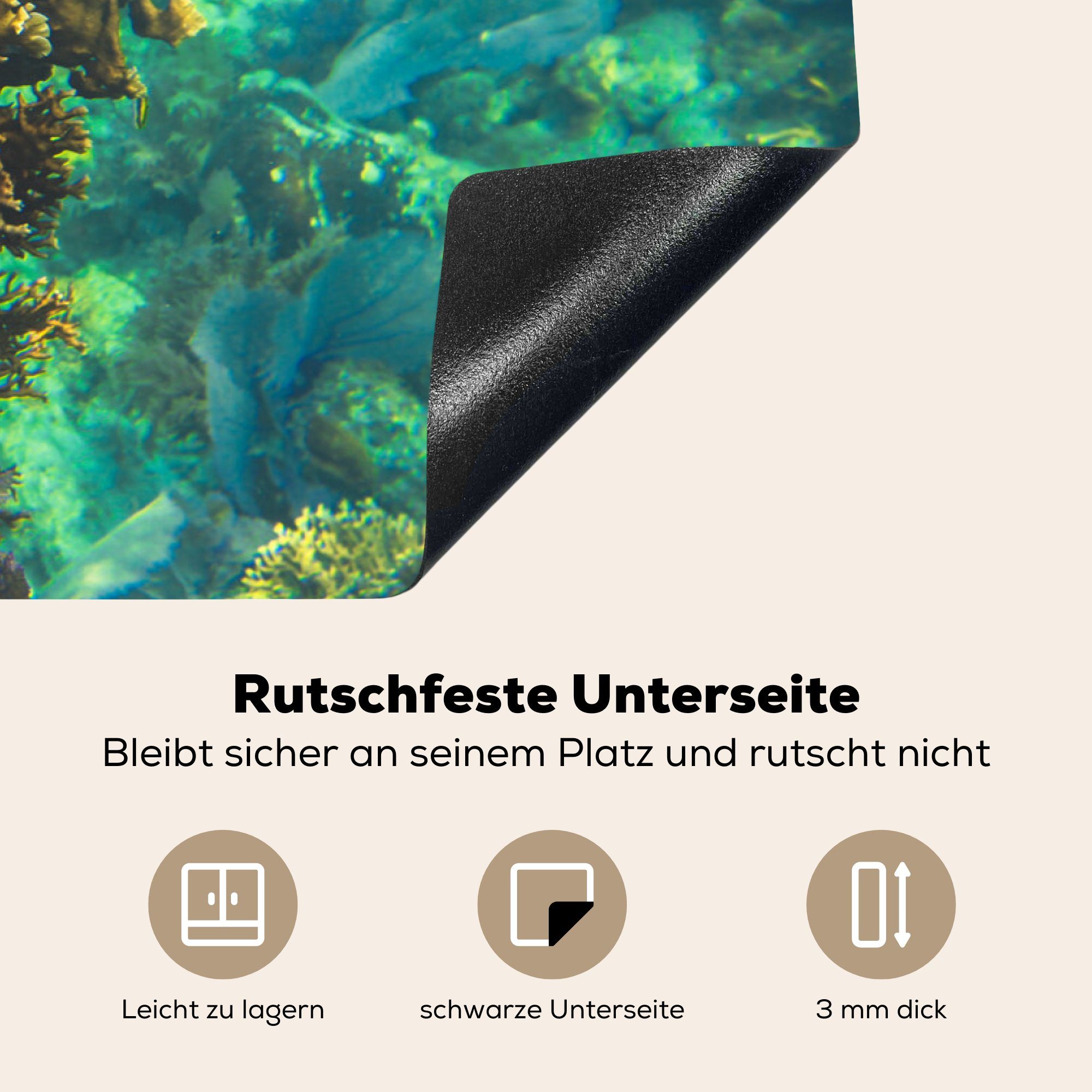 (1 81x52 Reef, Vinyl, im tlg), küche, MuchoWow cm, Wasser Farben von Glover's für die Herdblende-/Abdeckplatte Induktionskochfeld Ceranfeldabdeckung Schutz