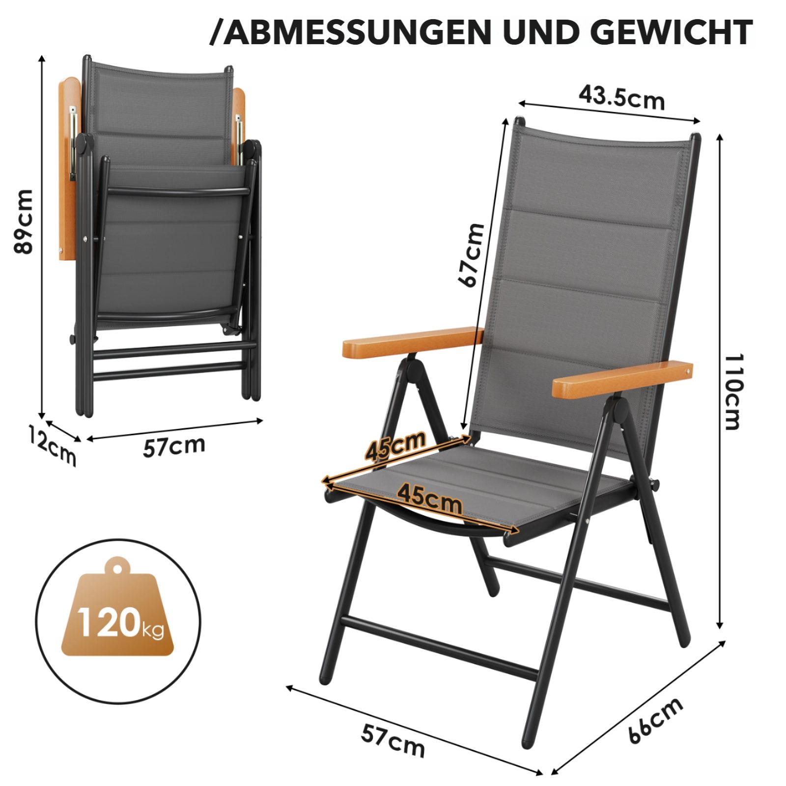 TLGREEN Gartenstuhl Hochlehner Klappbar,2er Set Aluminium günstig online kaufen