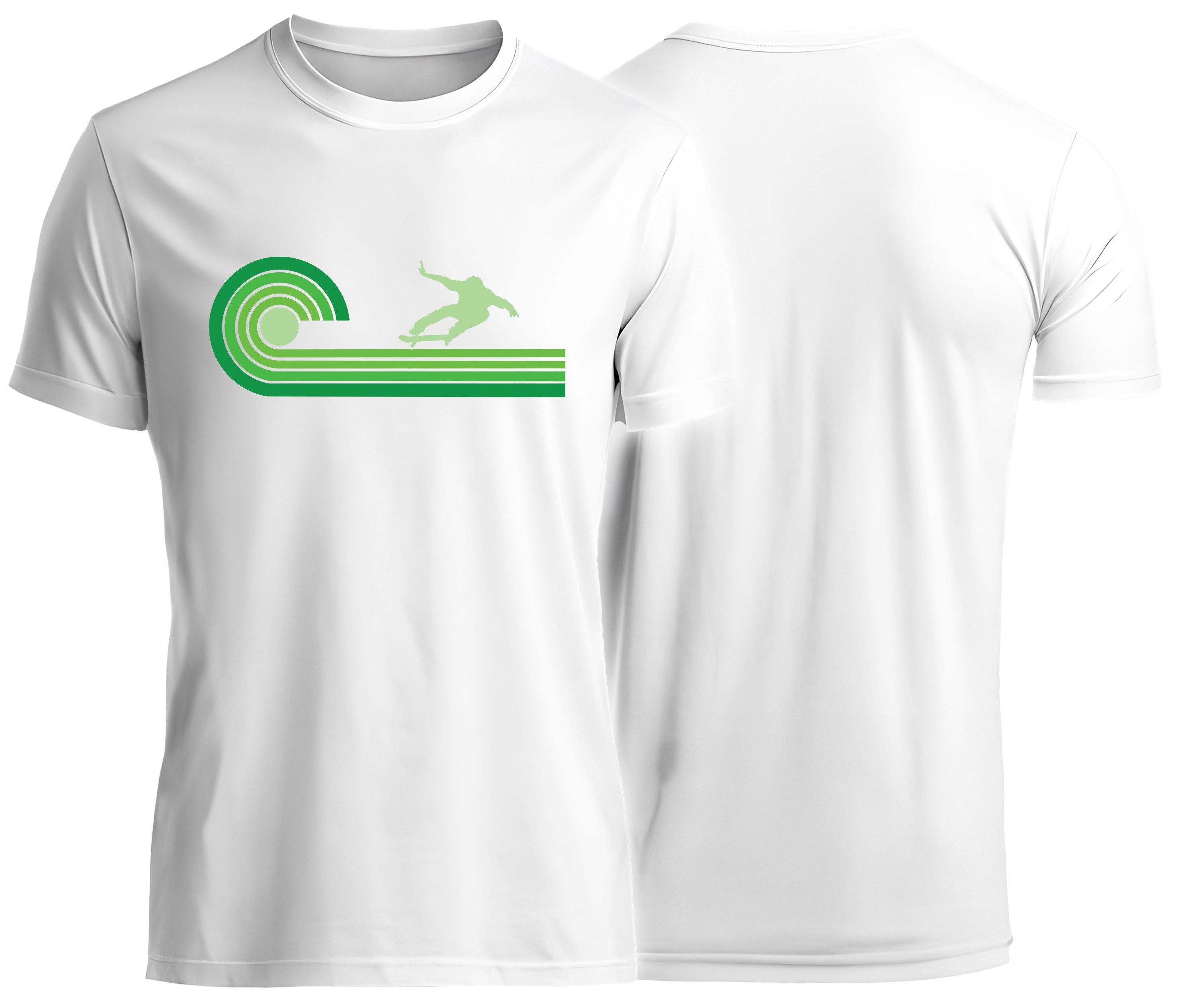 MyDesign24 T-Shirt Skater print Shirt retro Welle Skater T-Shirt weiss kurzarm Regular Fit i545