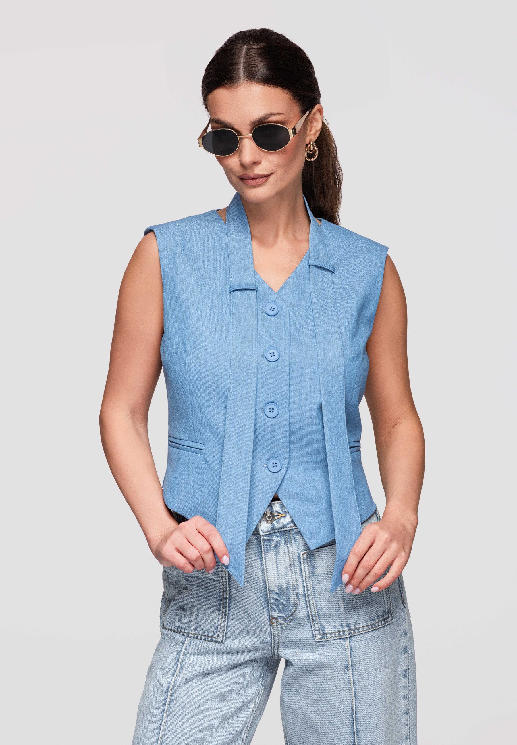 OMBRE Kurzweste Damen Weste Ärmellos Figurbetont Elegant (kein Set, 1-tlg) Taillierter Schnitt, Schalkragen