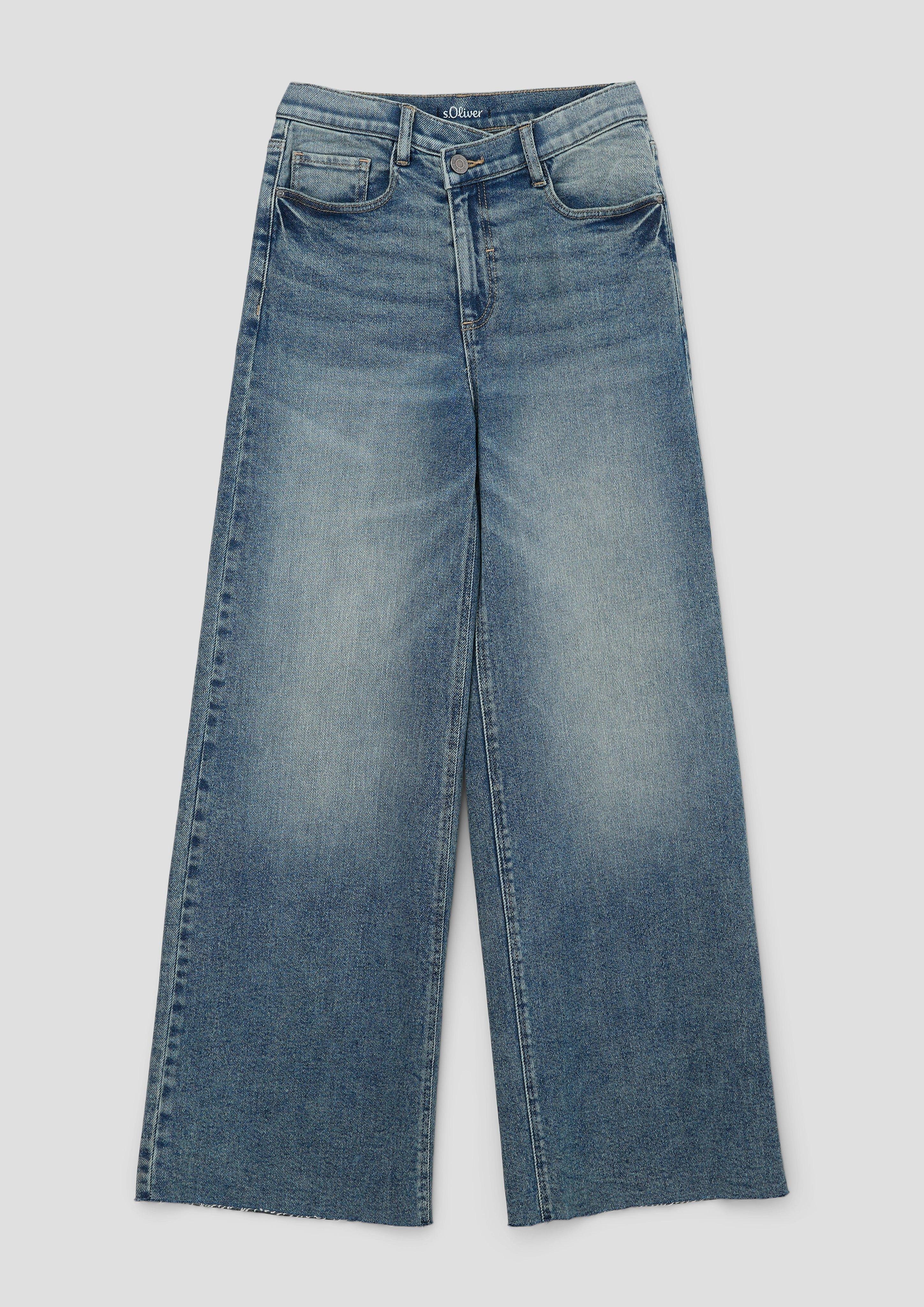 s.Oliver Stoffhose Jeans / Regular Fit / Super High Rise / Wide Leg / asymmetrischem Bund Waschung