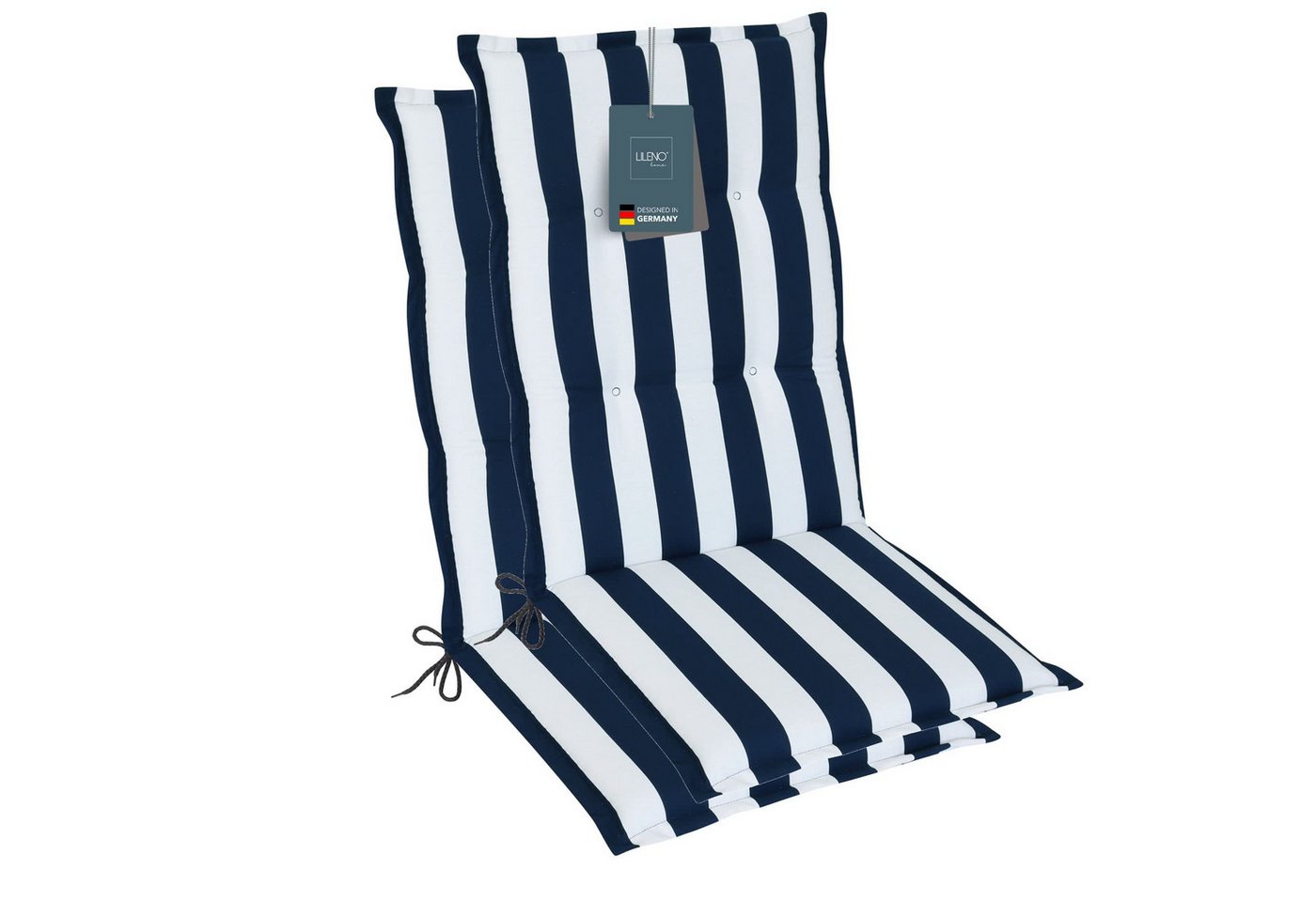 LILENO HOME Hochlehnerauflage Gartenstuhl Auflage, bequeme Sitzauflage für Gartenmöbel, Stuhlkissen, (2 St., 2er Set), Polsterauflage Blockstreifen Blau, Sitzpolster für Klappstühle