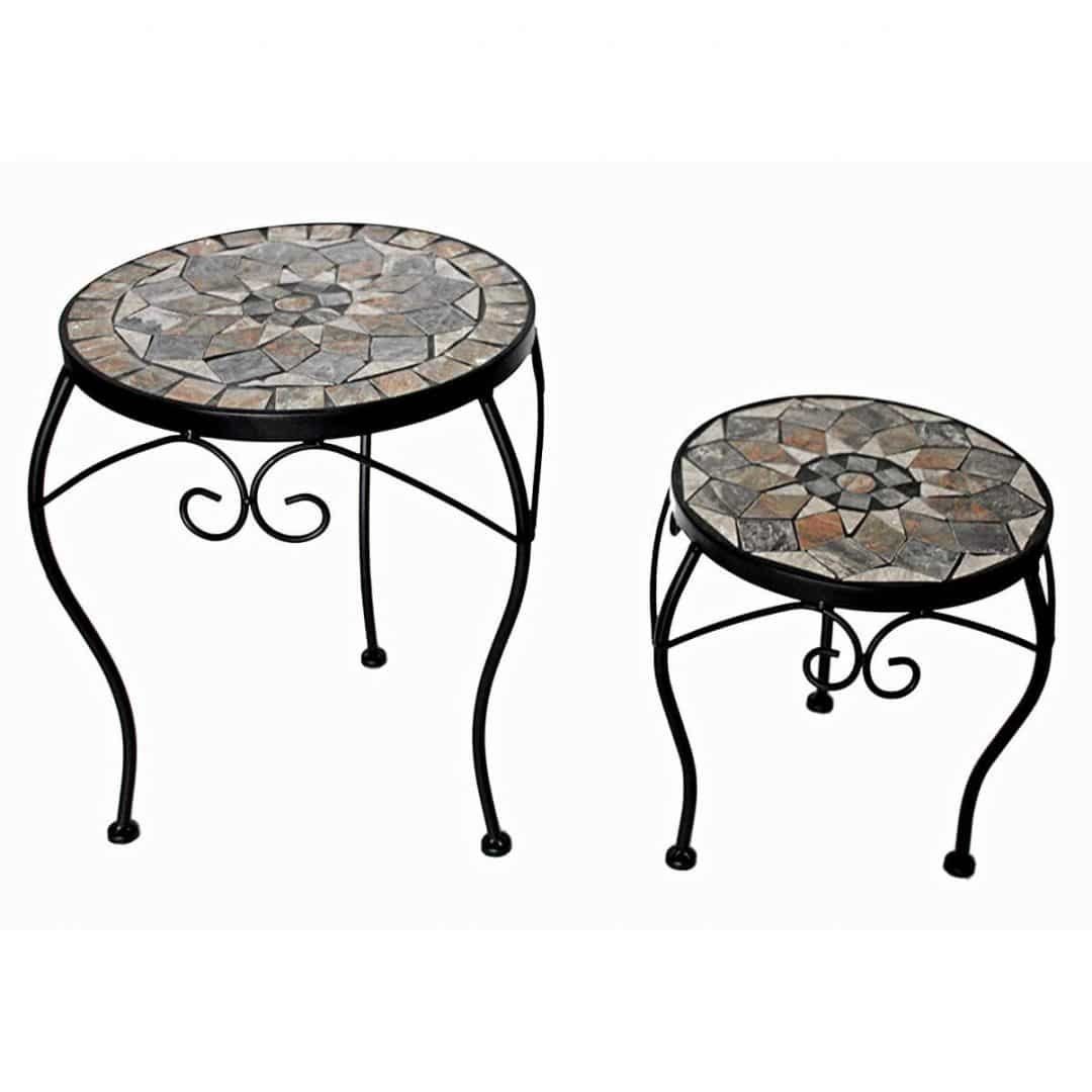 K&L Wall Art Gartentisch Mosaik Steintisch Metalltisch Naturstein Tischplatte (2-St), Boho Blumentreppe