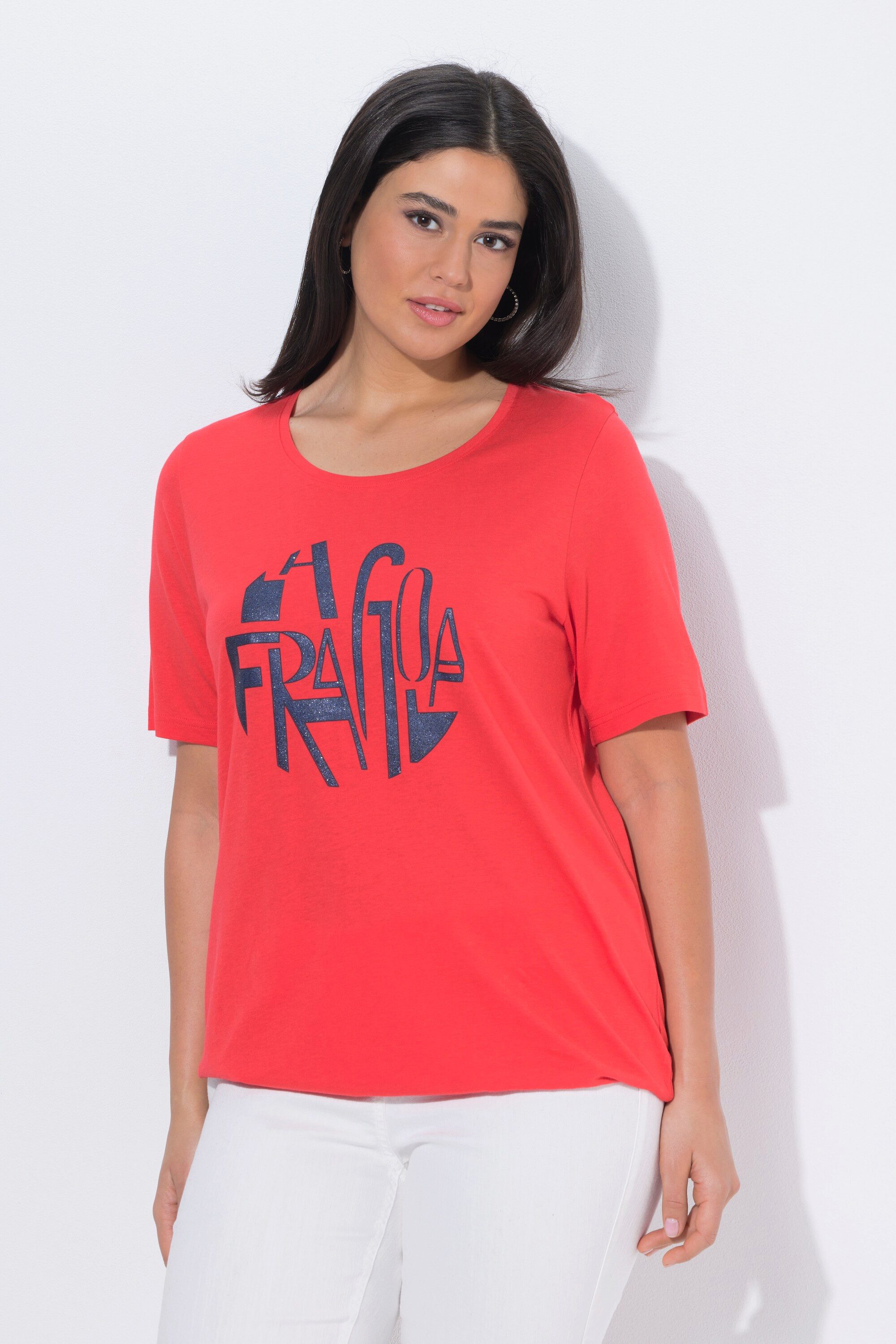 T-Shirt T-Shirt Schriftmotiv Rundhals Halbarm Elastiksaum
