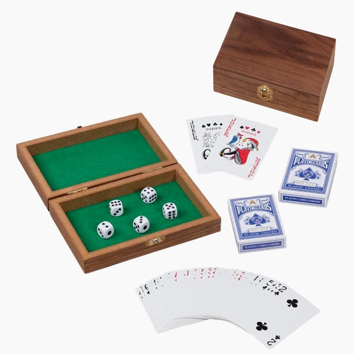 goki Spielesammlung Spielkartenbox mit 5 Würfel und 2 Kartendecks, strategiespiel, Der perfekte Begleiter für Spieleabende