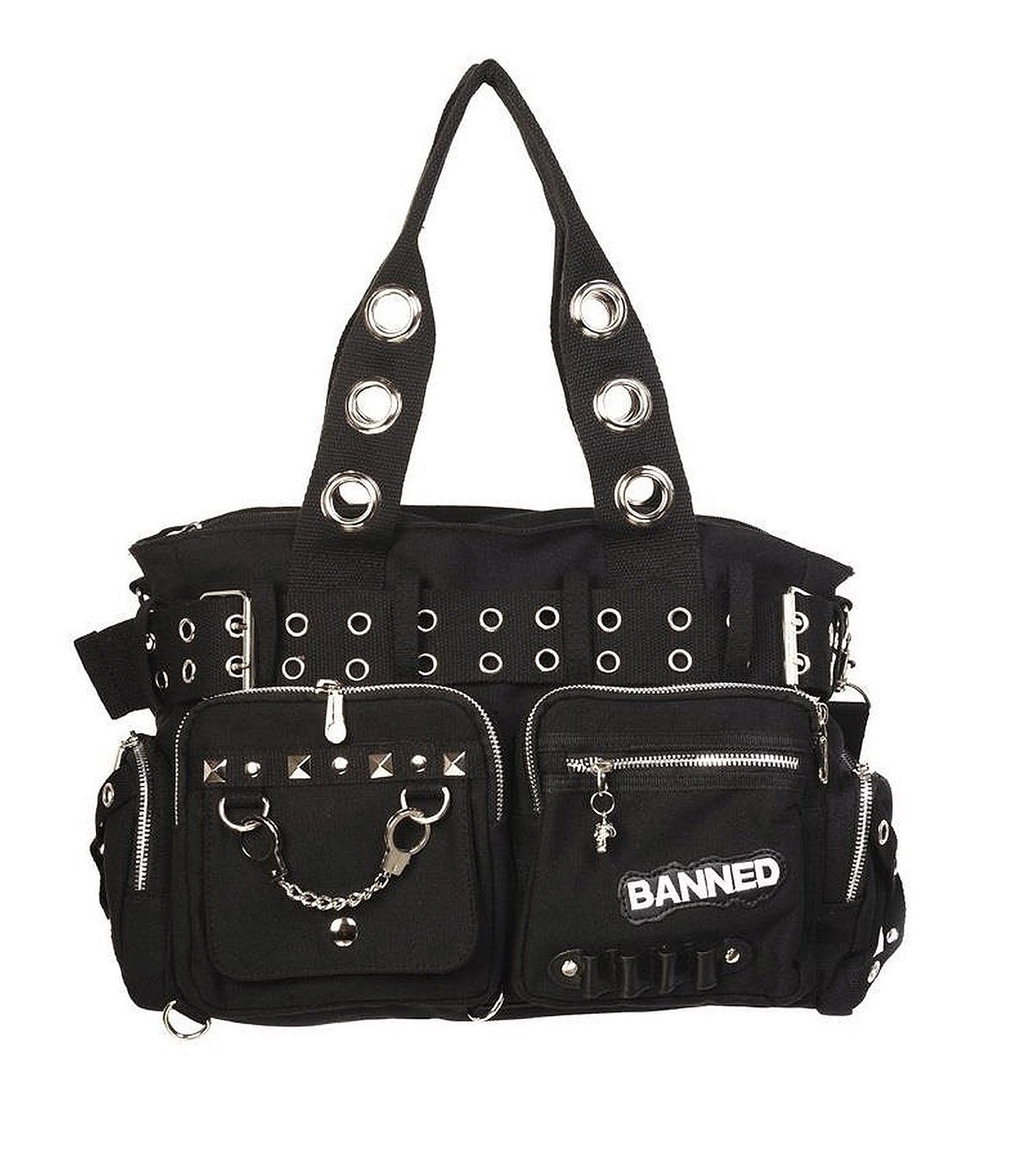 Banned Schultertasche Sweet Revenge Schwarz Gothic Nieten, Verstellbarer Schultergurt