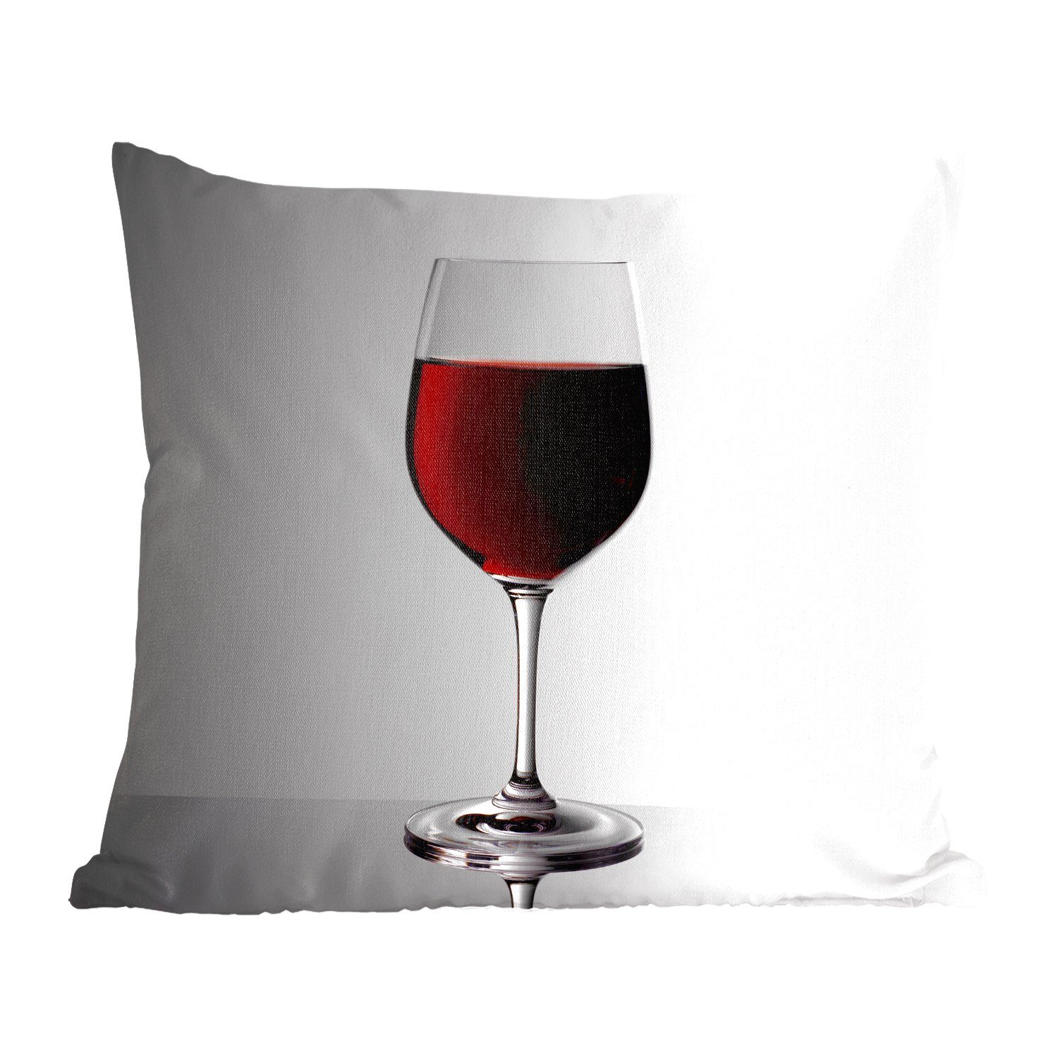 MuchoWow Dekokissen Glas Rotwein auf Zierkissen Sofakissen Wohzimmer, Deko, Füllung Schlafzimmer, grau-weißem mit Hintergrund, für