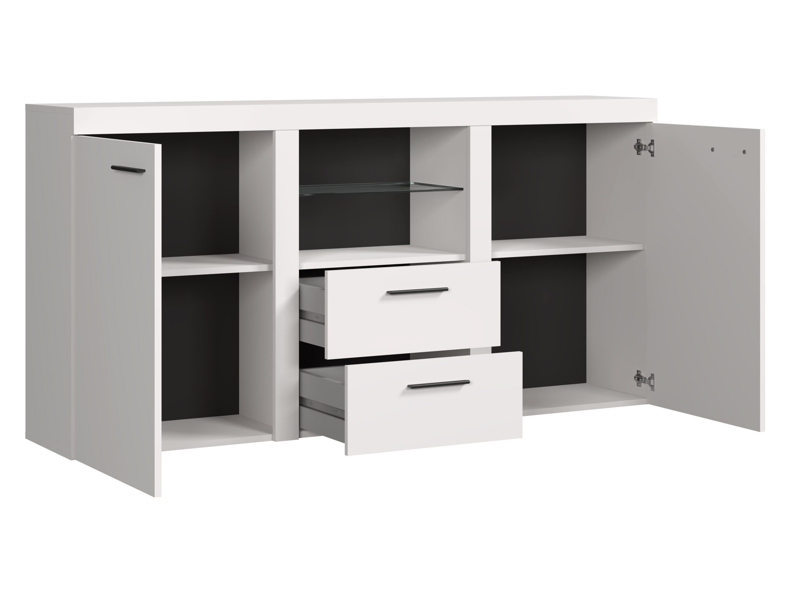MIRJAN24 Kommode Rumba (mit 2 Türen und 2 Schubladen), Glasregal, LED-Beleuchtung als Option