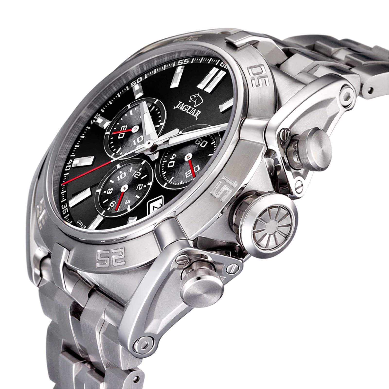 JAGUAR Quarzuhr Jaguar Herren Uhr Sport J852/4 Edelstahl, (Chronograph), Herren Armbanduhr rund, Edelstahlarmband silber, Sport