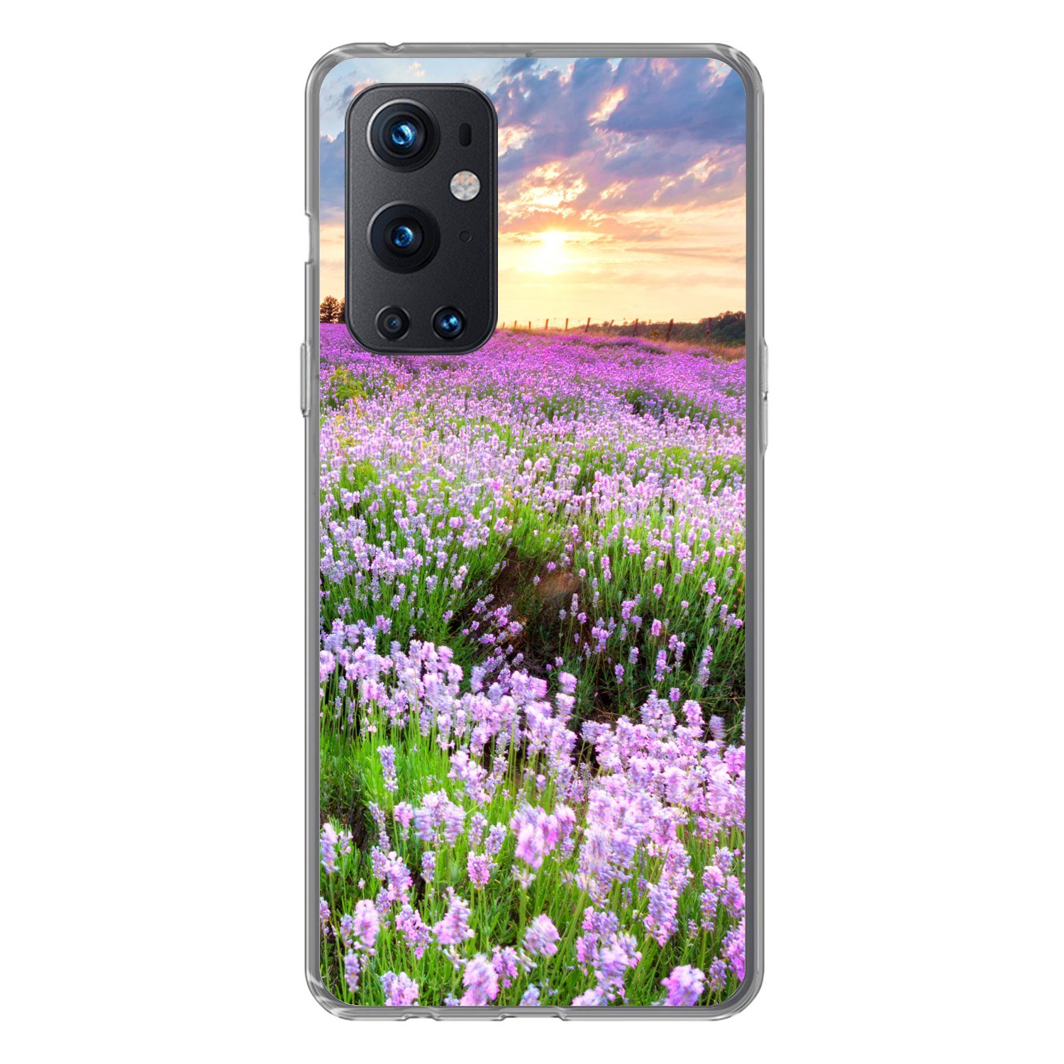 MuchoWow Handyhülle für OnePlus 9 Pro Blumen - Lavendel - Lila - Himmel - Sonnenuntergang, Phone Case, Silikon, Schutzhülle Dünn
