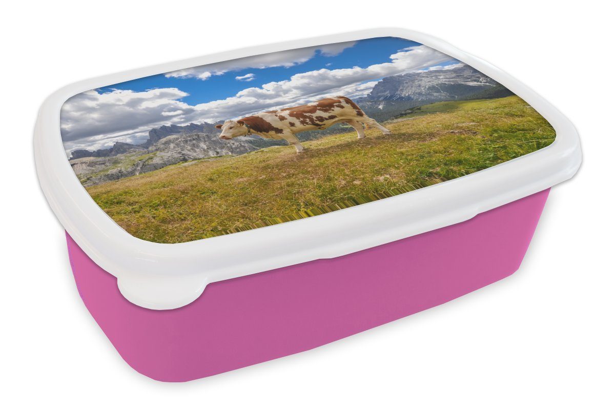 Brotdose Kunststoff, Brotbox (2-tlg), Lunchbox - Wolken, für Kunststoff rosa Snackbox, Kinder, - Kuh Mädchen, MuchoWow Gras Erwachsene,
