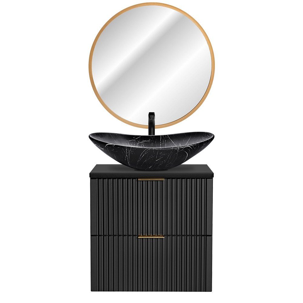 Lomadox Badmöbel-Set ADELAIDE-56-BLACK, (Spar-Set, 2-St), schwarz mit gerillter Front 61,5/200/46,5 cm