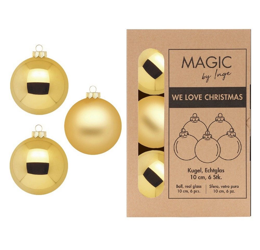 Holly & Jolly Weihnachtsbaumkugel, Weihnachtskugeln Glas 10cm 6 Stück - Inkagold