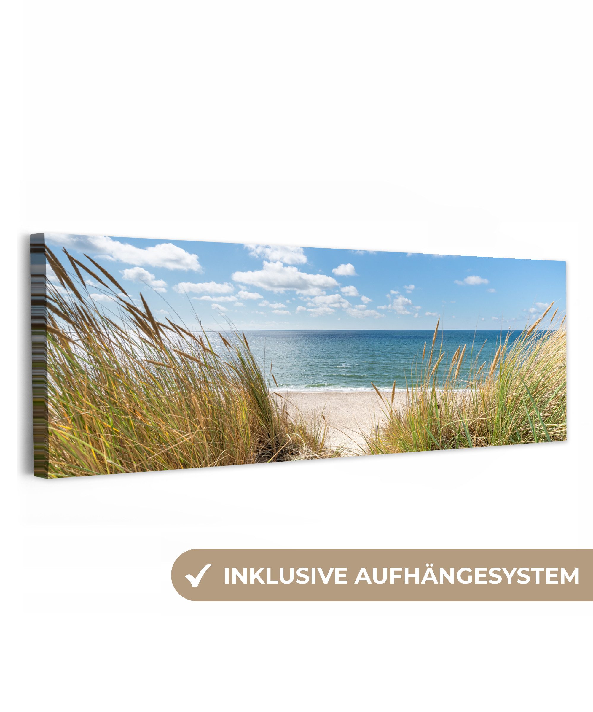 OneMillionCanvasses® Leinwandbild Panorama Düne - Gras - Meer - Strand, Fotodruck (1 St), Wandbild, Deko Schlafzimmer Wohnzimmer Flur 60x20 cm