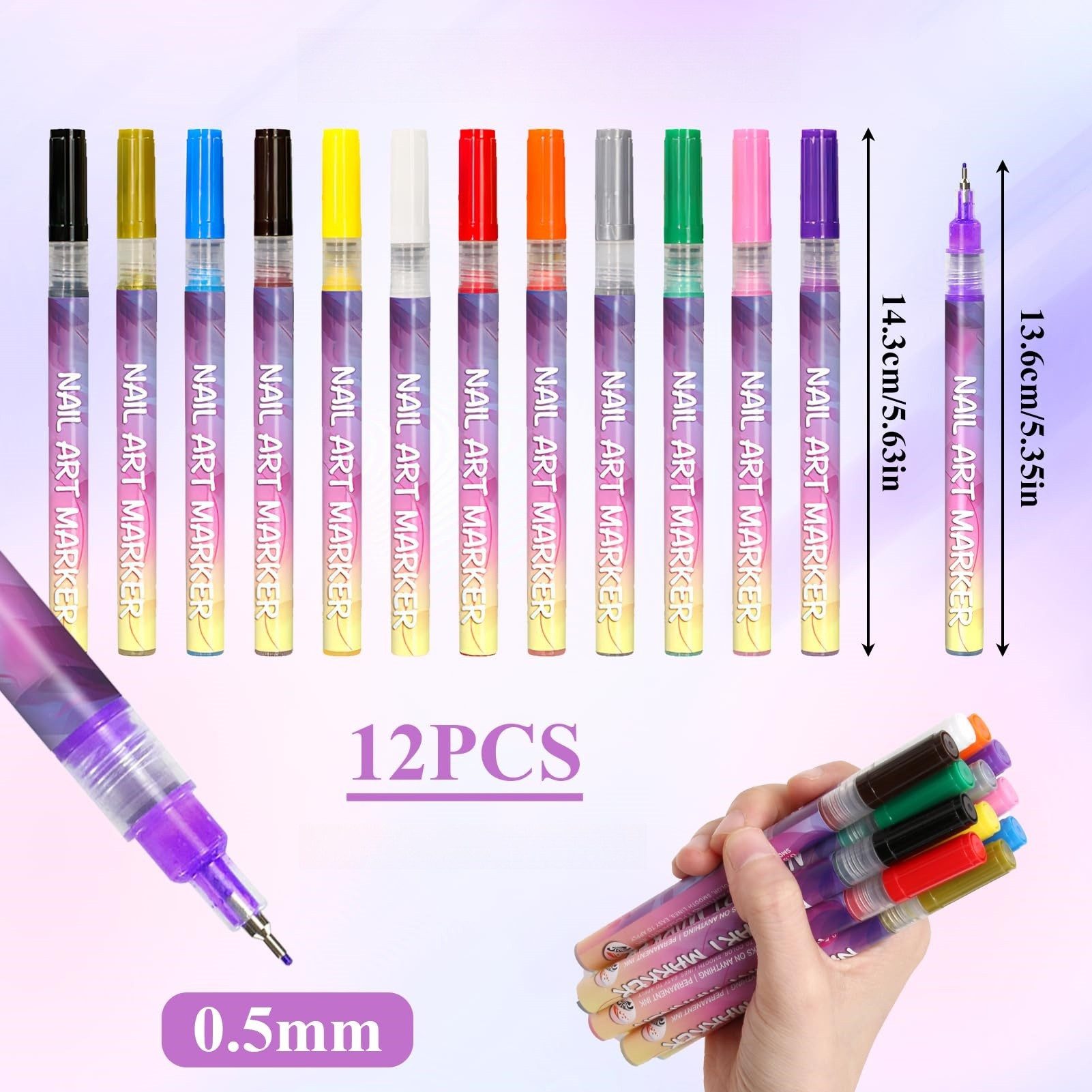 FOUORTUNATE-BEE Malstift 12 Farben Nailart Stifte – Schnelltrocknende 3D Nagellackpens, Nailart Linien Punktstifte Set für Zuhause & Studio