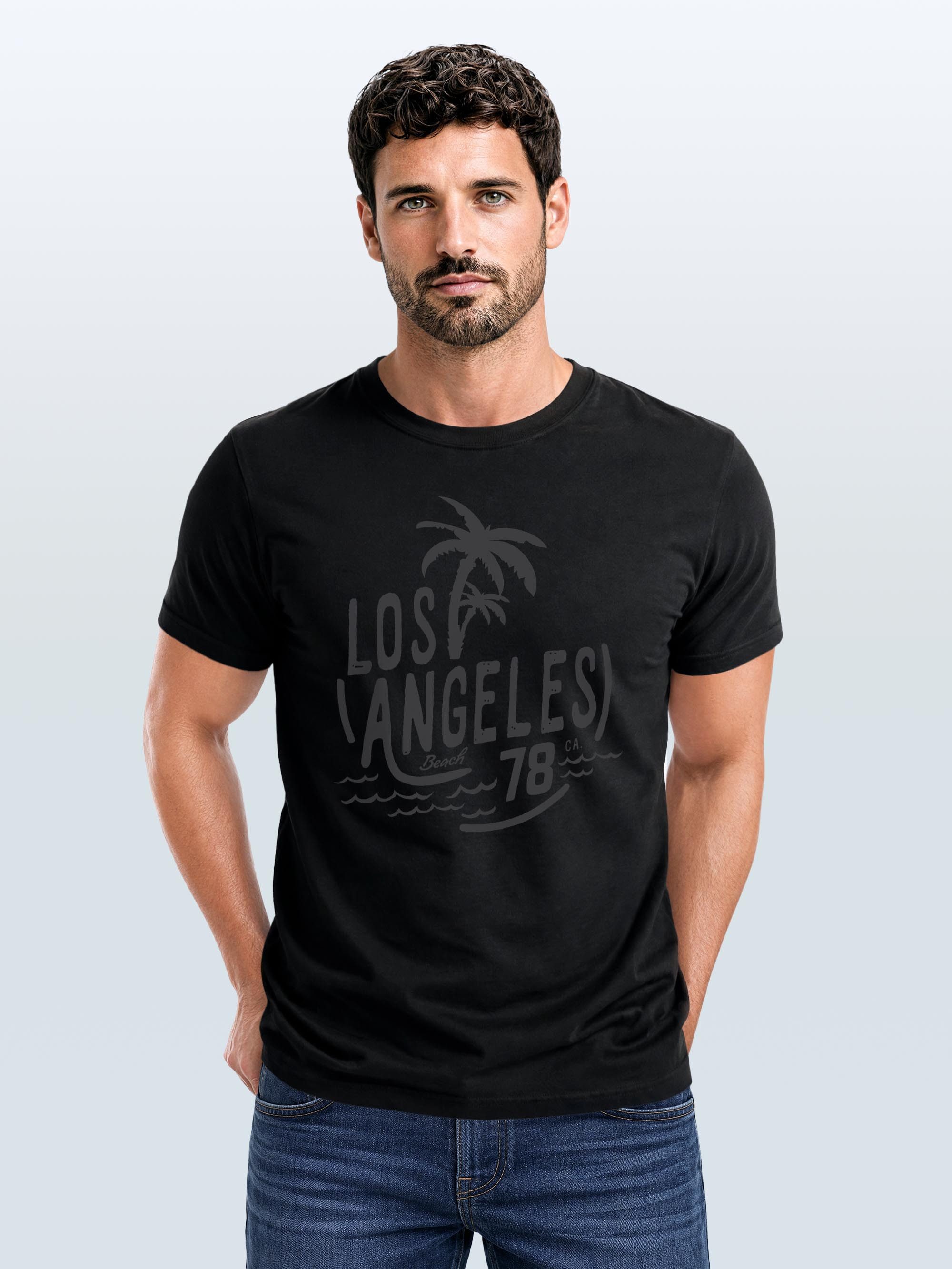 Neverless Print-Shirt Herren T-Shirt Los Angeles Beach Palmen Surf Print Slim Fit Neverless® mit Print