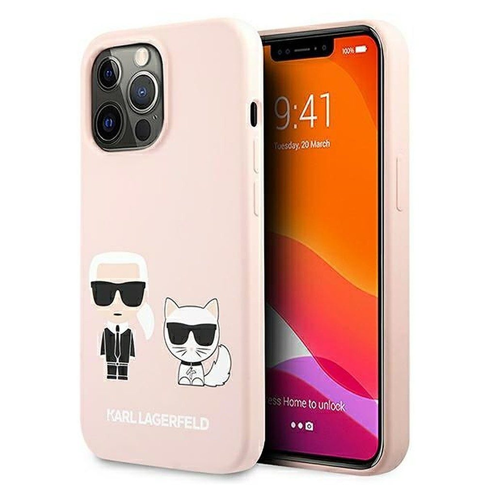 KARL LAGERFELD Handyhülle Schutzhülle Magnethülle Rückschale 6,1 Zoll, MagSafe-Magnetring, Silikon, Mikrofaserfutter