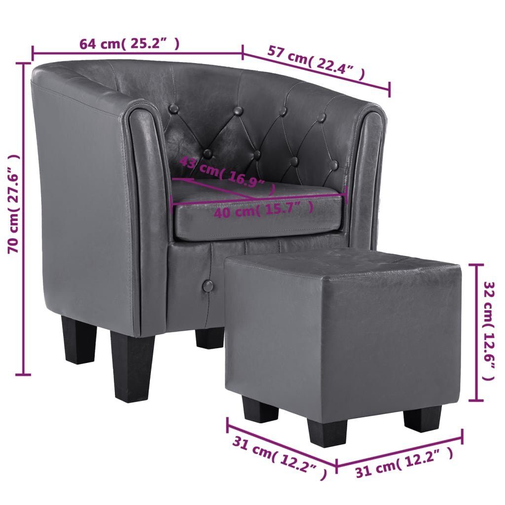 Fußhocker Sessel (1-St) Sessel vidaXL Kunstleder Grau mit