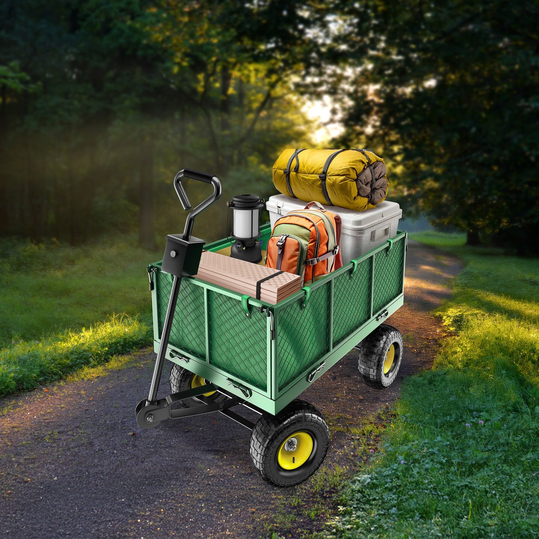 tectake Bollerwagen Handwagen mit Ablage max. 550kg mit klappbaren Seitenwänden (1 Transportwagen, 1-tlg., 150L Volumen in Grün), mit klappbaren Seitenwänden
