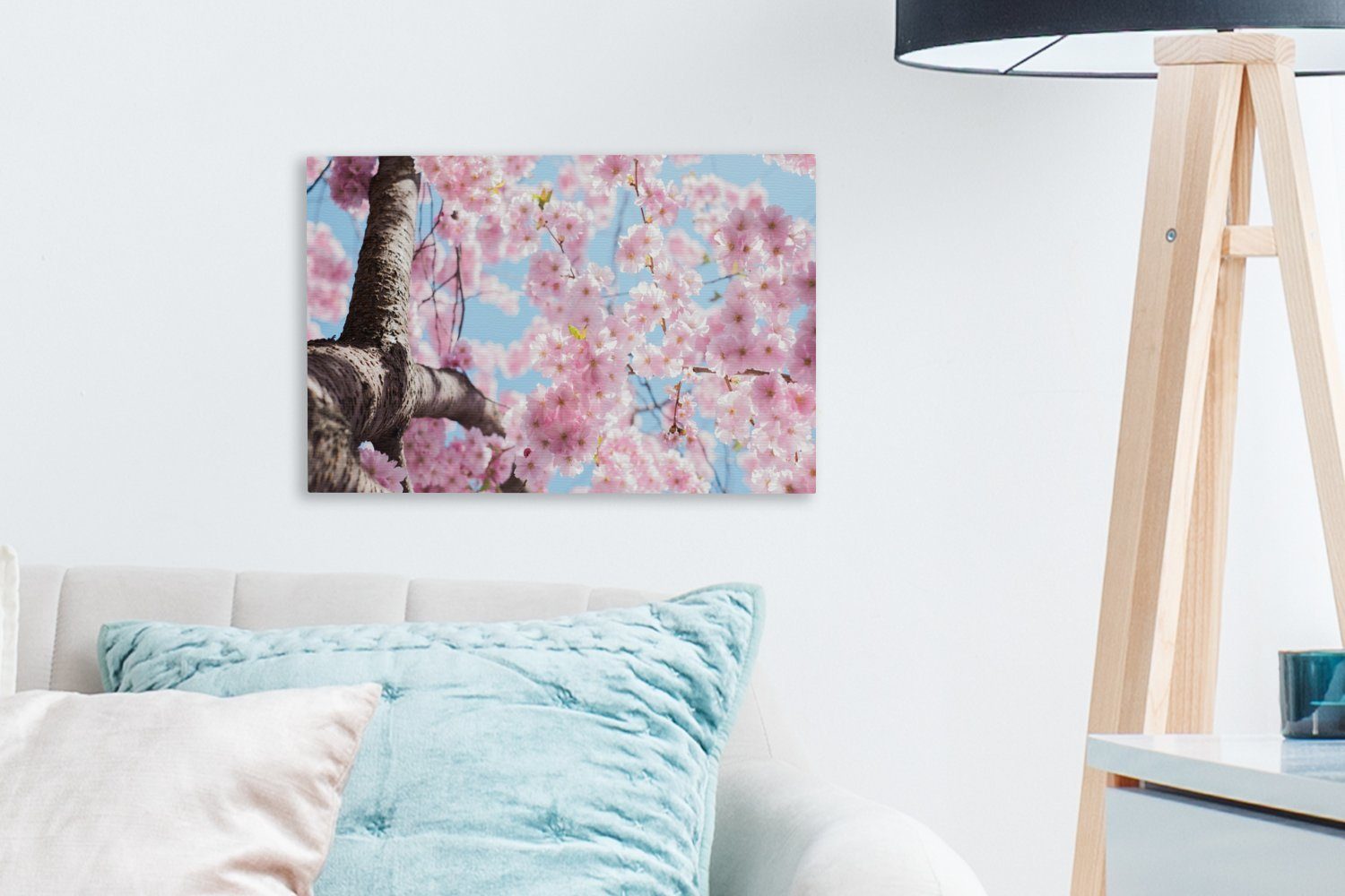 (1 Wandbild cm Leinwandbilder, 30x20 Leinwandbild Aufhängefertig, Baum, - Blumen Sakura St), OneMillionCanvasses® Wanddeko, -