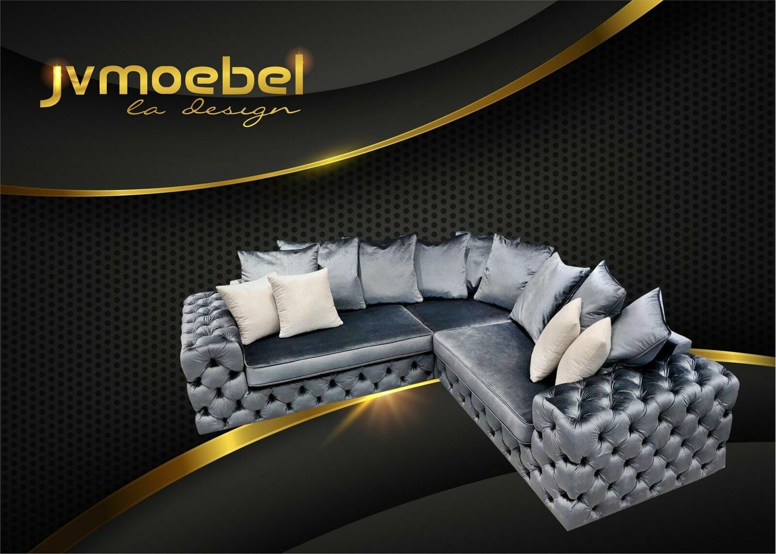 JVmoebel Ecksofa Wohnlandschaft L-Form Ecksofa Couch Design Polster Textil Grau