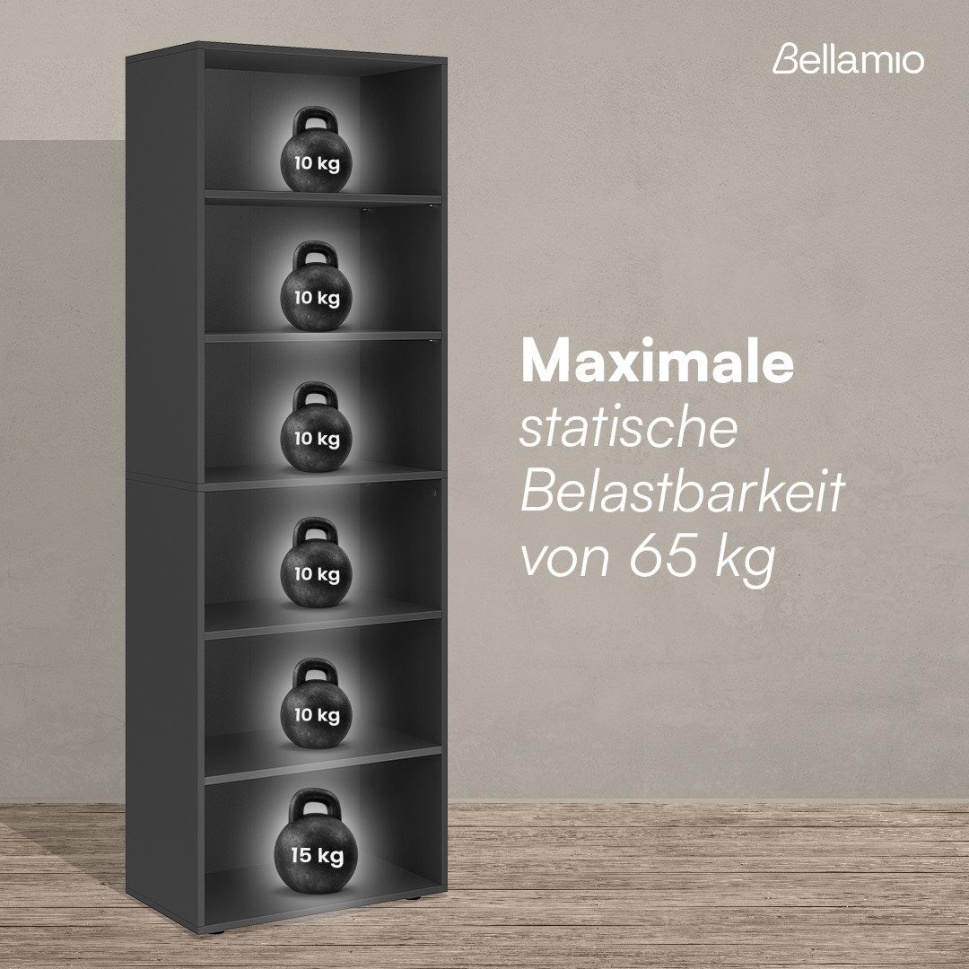 Bellamio Regal Apol Bücherregal 176 cm hoch, mit offenen Fächern & Schubladen, Standregal, Holzregal mit 6 höhenverstellbaren Fächern, 176 cm hoch – Bild 5 von 5