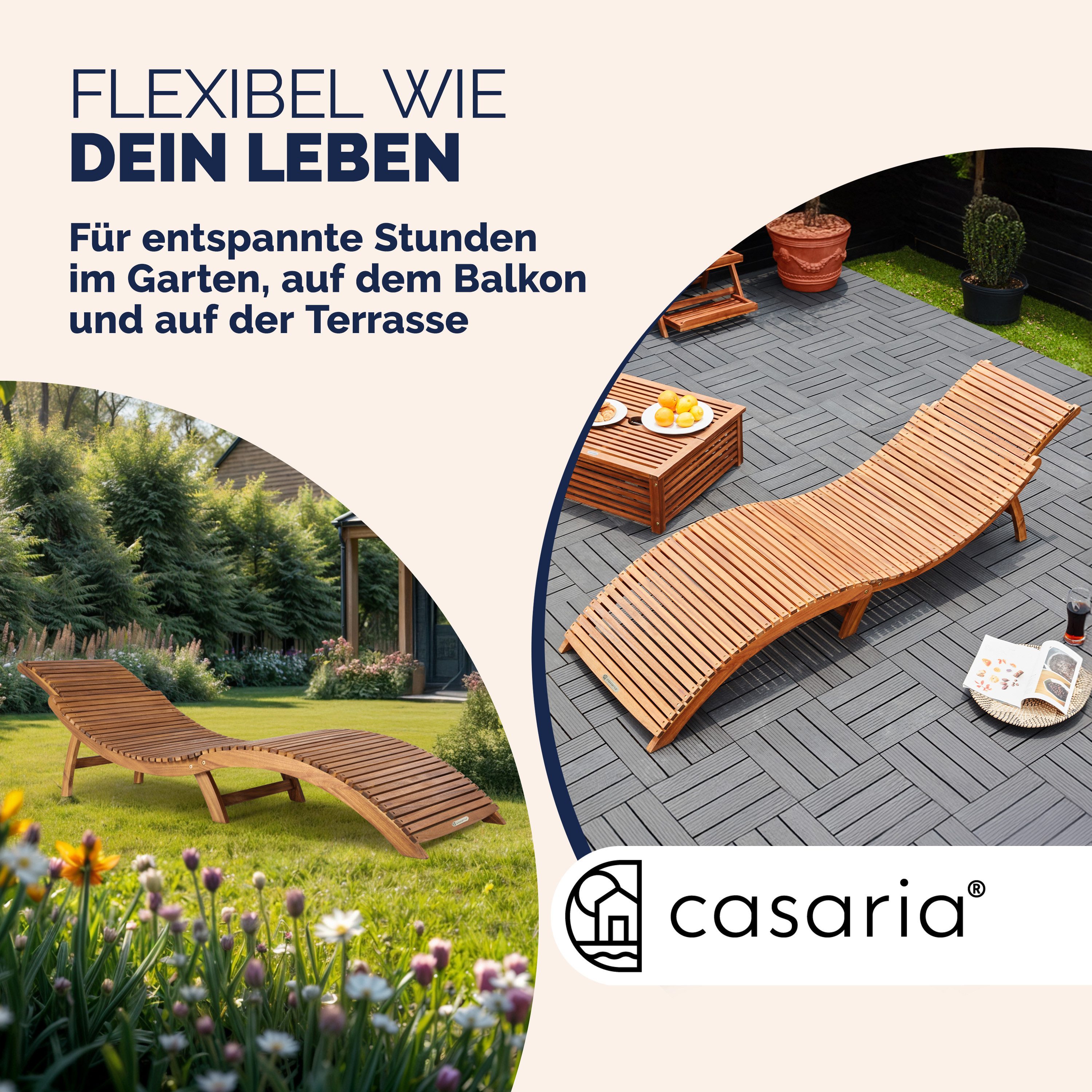 Casaria Gartenliege Braun, Holz Gartenliege FSC®-zertifiziert 320kg Belastbar Garten Akazie – Bild 5 von 5
