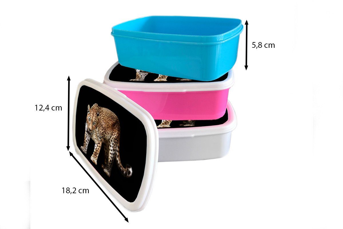 MuchoWow Lunchbox Leopard - Brotdose Kunststoff - Erwachsene, rosa Kinder, für Mädchen, Wild Snackbox, (2-tlg), Schwarz, Kunststoff, Brotbox