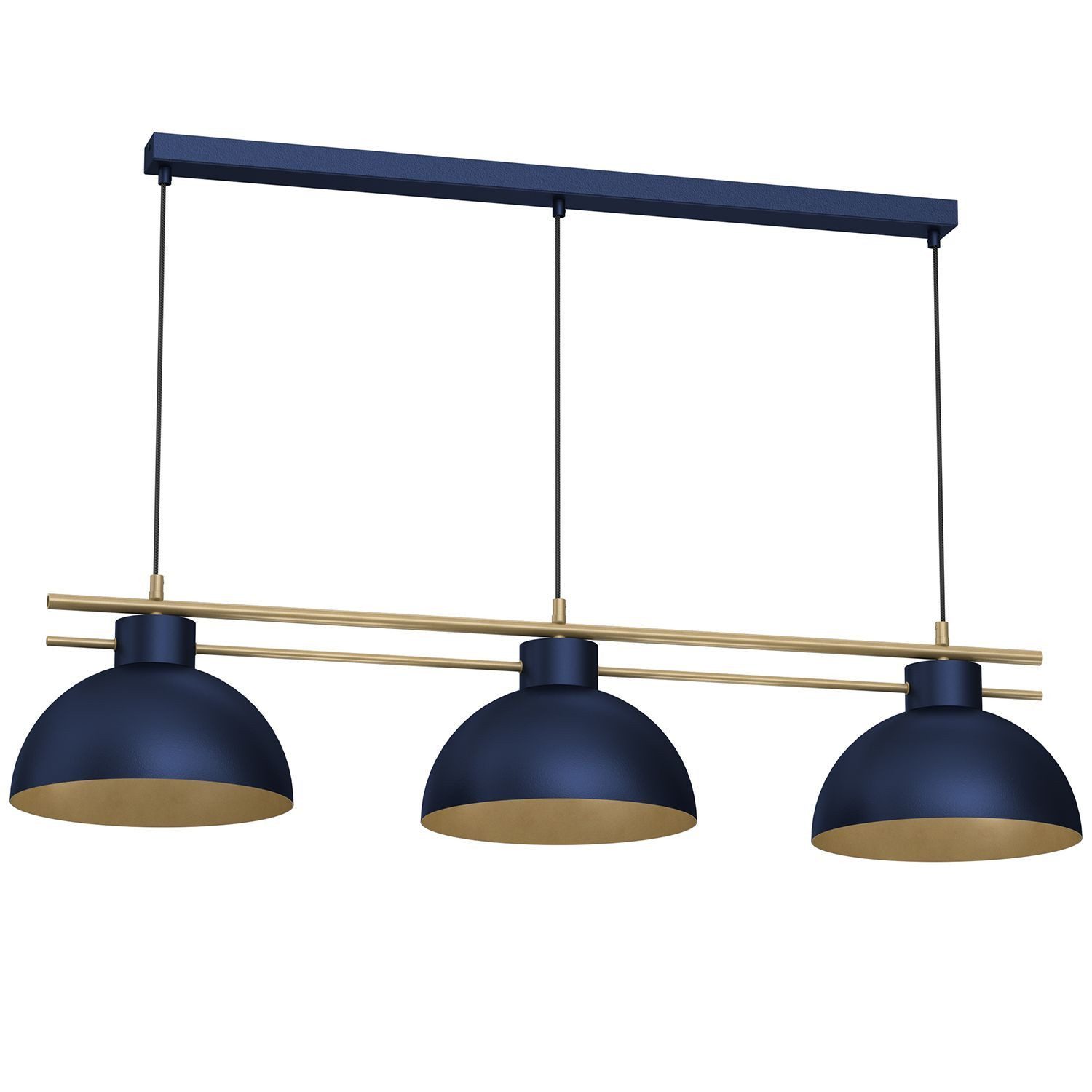 Licht-Erlebnisse Pendelleuchte MOJNA, ohne Leuchtmittel, Metall Metall E27 H: max. 120 cm in Dunkelblau Gold 3-flammig