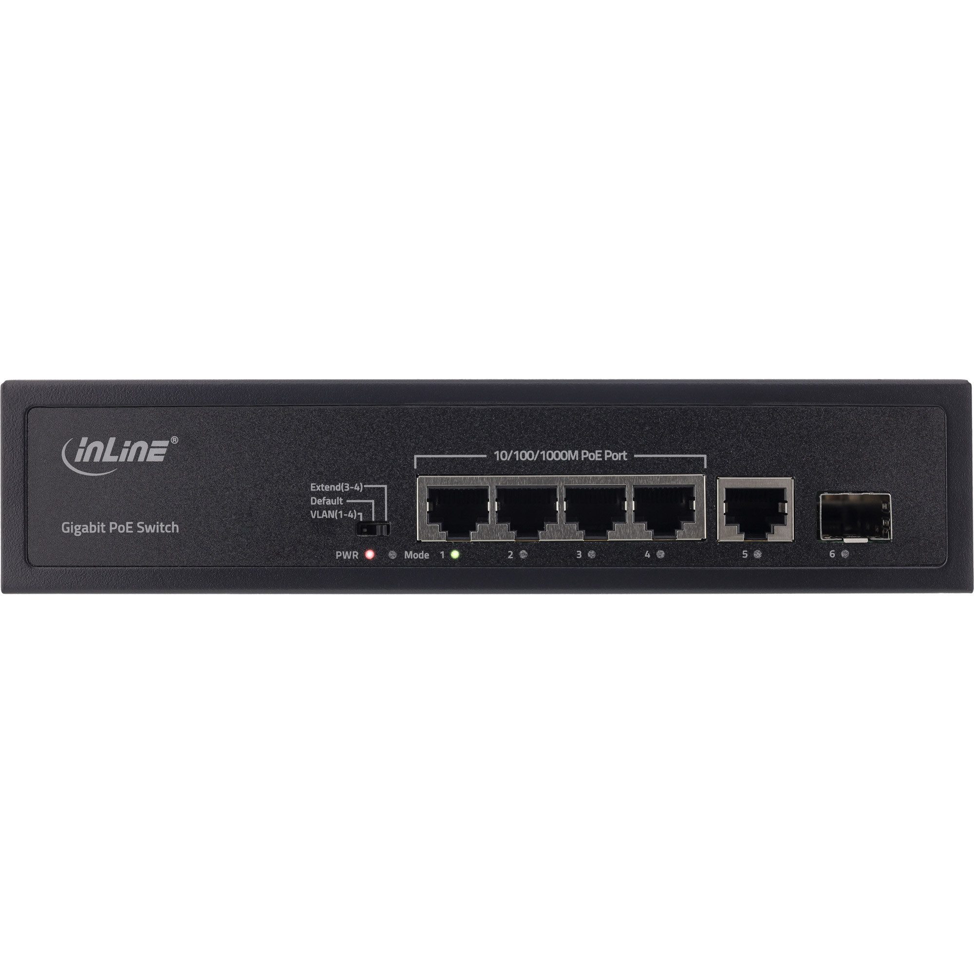 Inline PoE+ Gigabit Netzwerk Switch 5 Port 4x 1xSFP 1Gb/s Desktop Metall -... Netzwerk-Switch