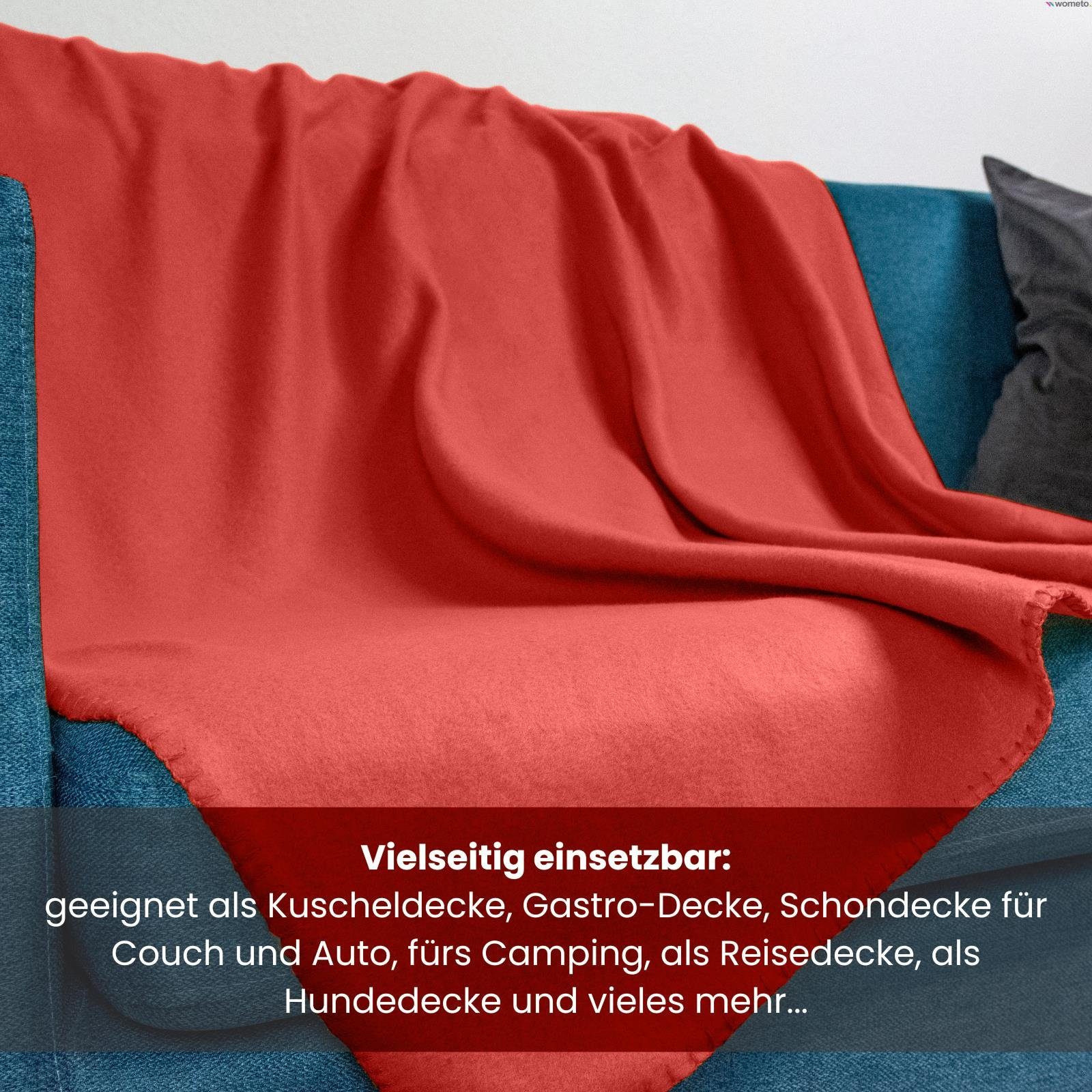 & Kettel-Einfassung Fleecedecken) Polar-Fleece, wometo, mit (3er Set Anti-Pilling rot Wohndecke