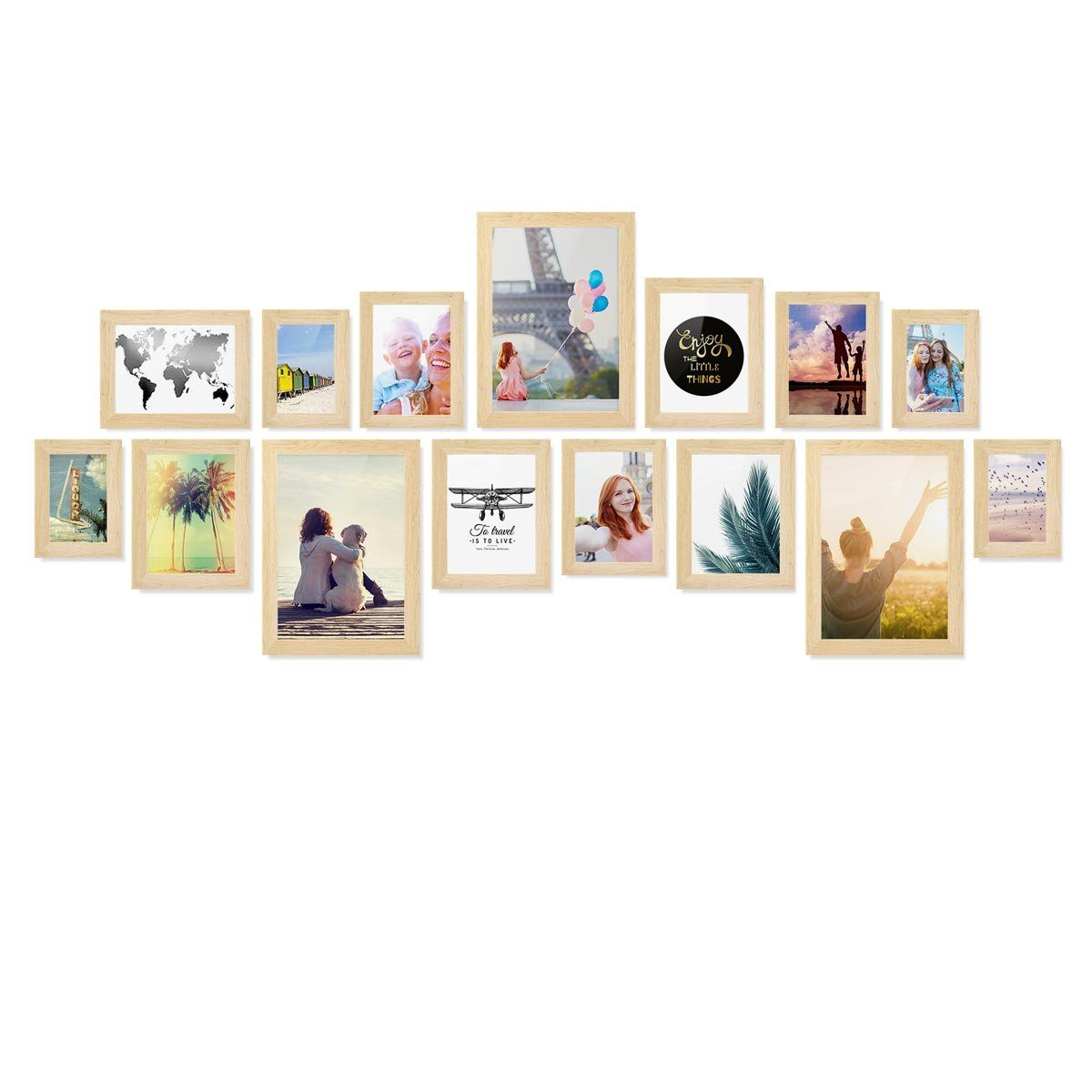 PHOTOLINI Bilderrahmen 15er Set breite Rahmen in verschiedenen Formaten für Einzelbilder, für 15 Bilder (15er Set), MDF Holz, Acrylglas & Zubehör, Formate 10x15 bis A4 / 21x30 cm
