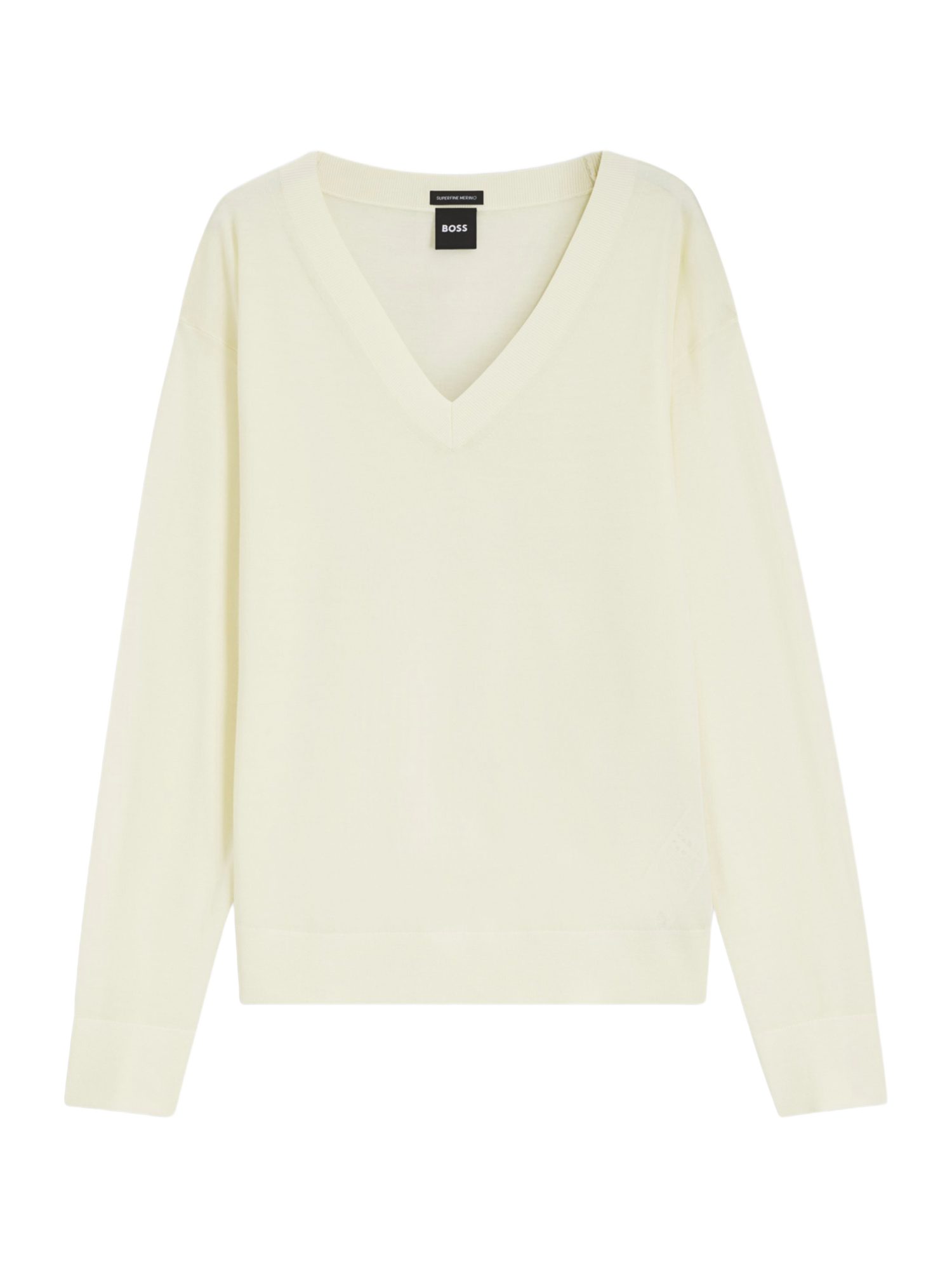 BOSS Langarmshirt BOSS Women Black weiß,Casual,Wolle,Unifarben,V-Ausschnitt,Lang,Regular Fit