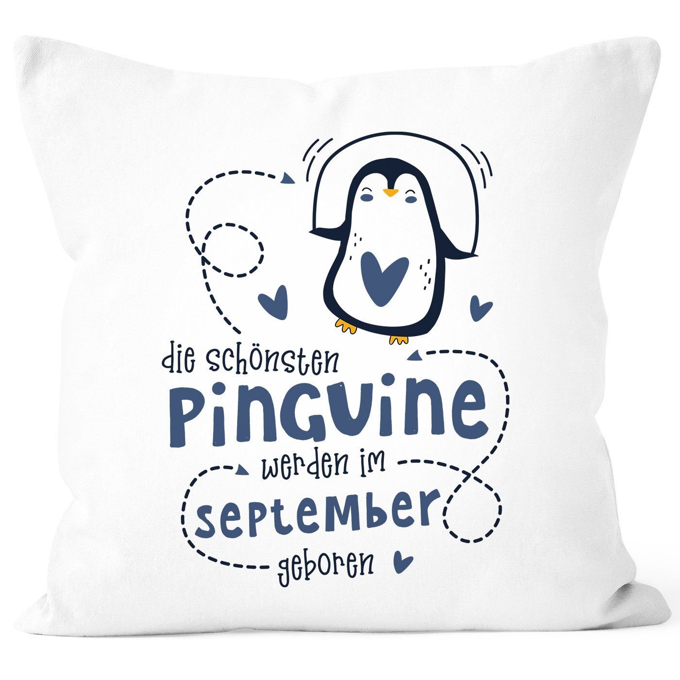 SpecialMe Dekokissen Kissen-Bezug Die Schönsten Pinguine werden im [object Object] geboren Geschenk Geburtstag Dekokissen SpecialMe® September navy