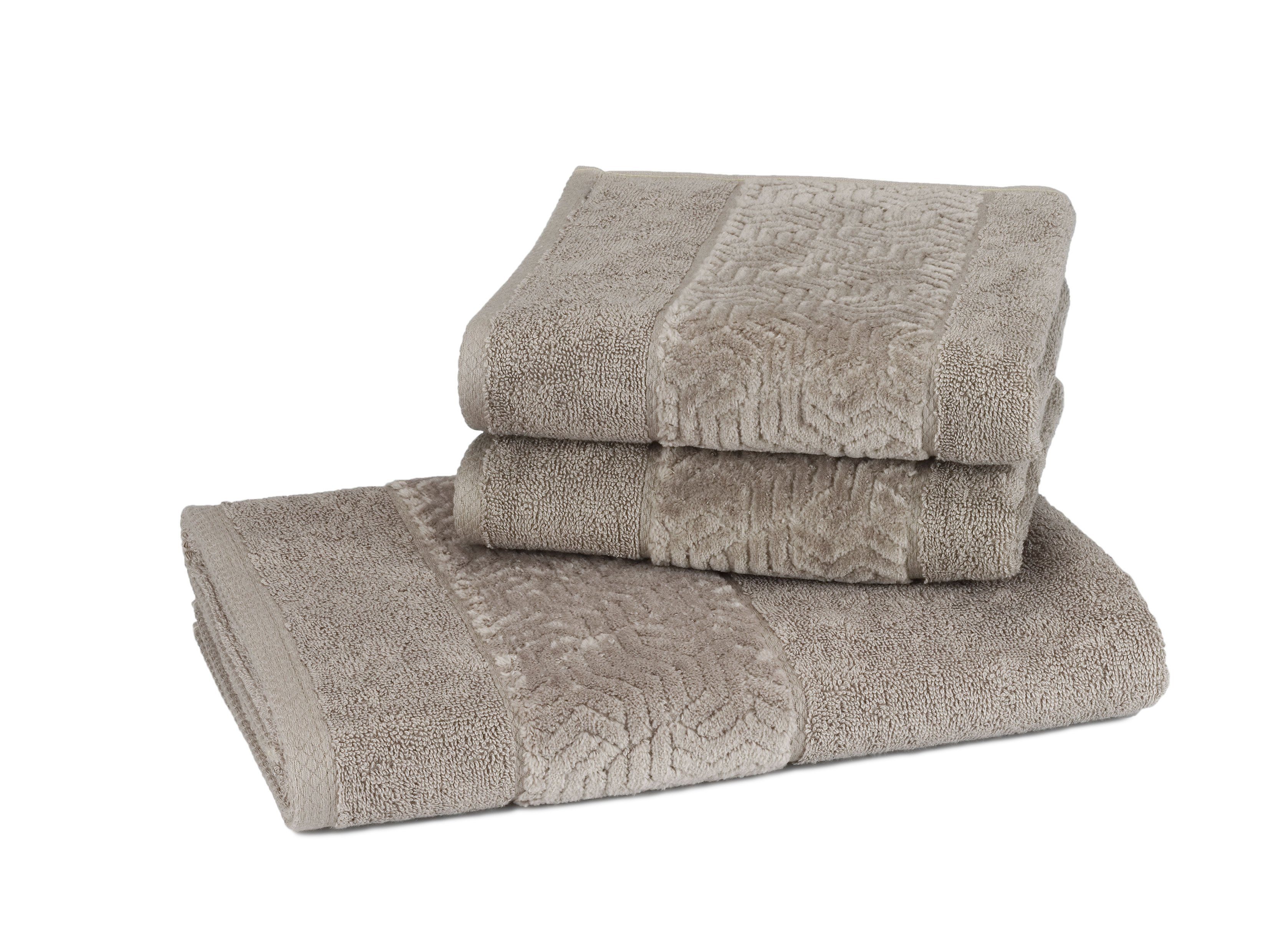 my cocooning Handtuch Set Baumwolle, 3-tlg), Baumwolle Handtücher/1 2 aus gekämmter mit gekämmte beige Duschtuch "Safira", (Set, Velours-Borte