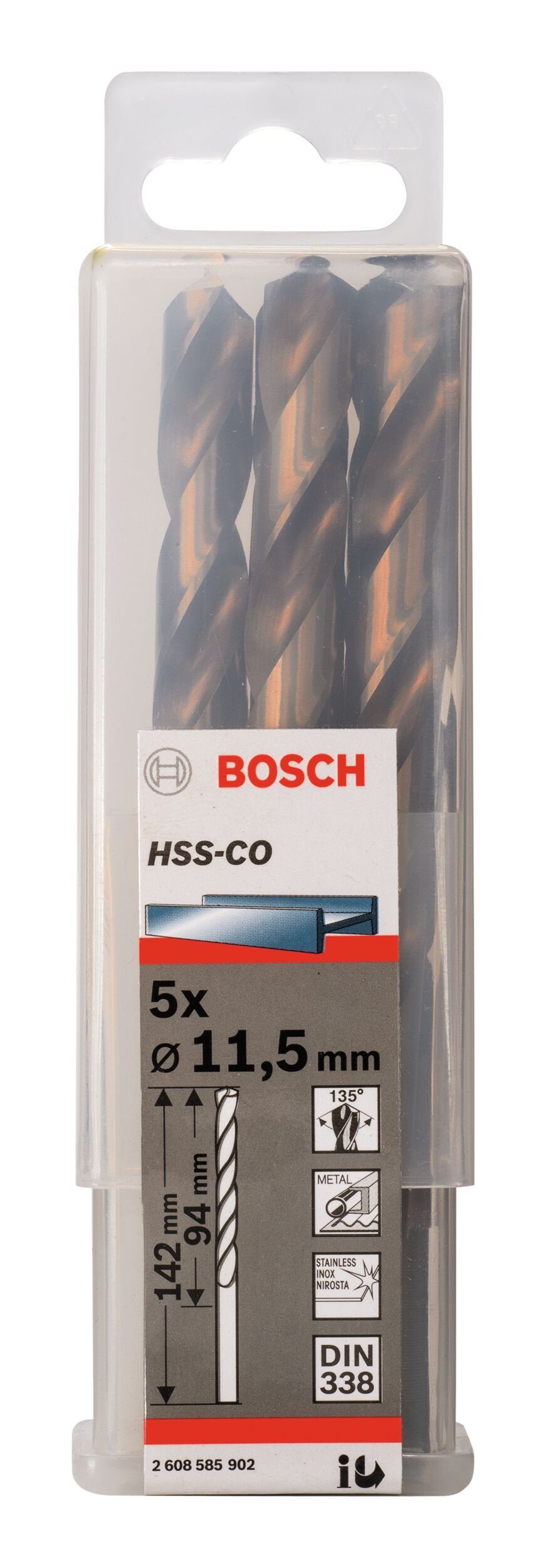 (5 Stück), - 5er-Pack Metallbohrer, HSS-Co x 94 142 mm - 338) 11,5 (DIN BOSCH x