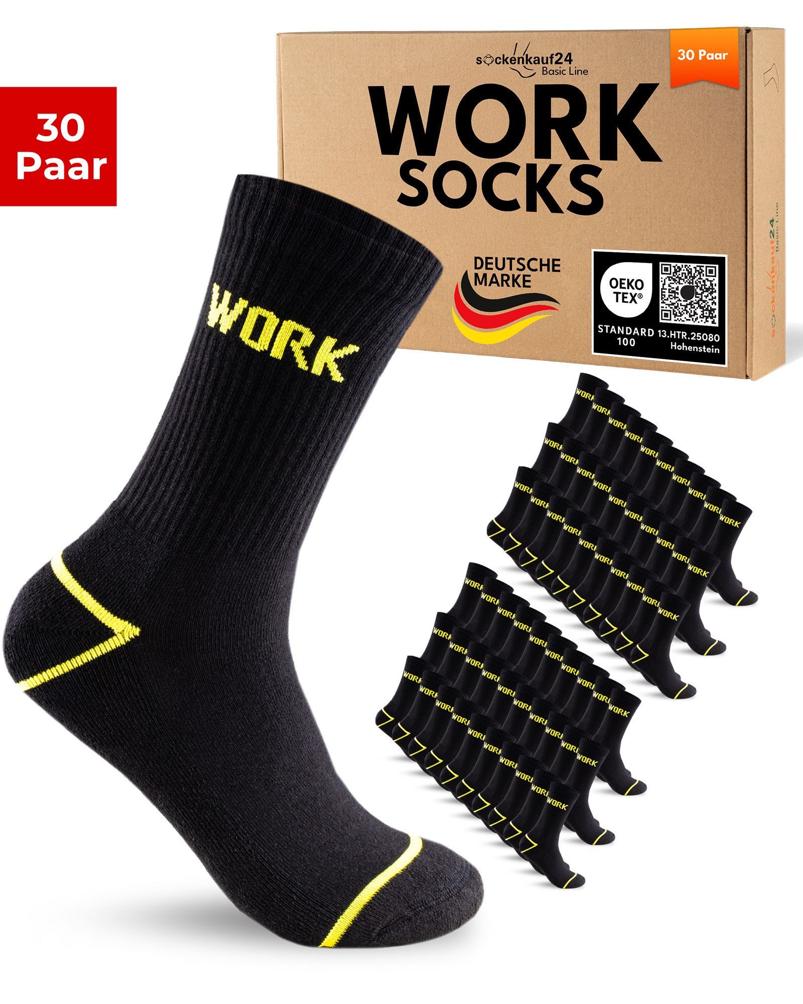 sockenkauf24 Arbeitssocken Herren 10 Paar WORK Socken Arbeitssocken (30-Paar) Verstärkter Fersen- und Zehenbereich, gepolsterte Sohle