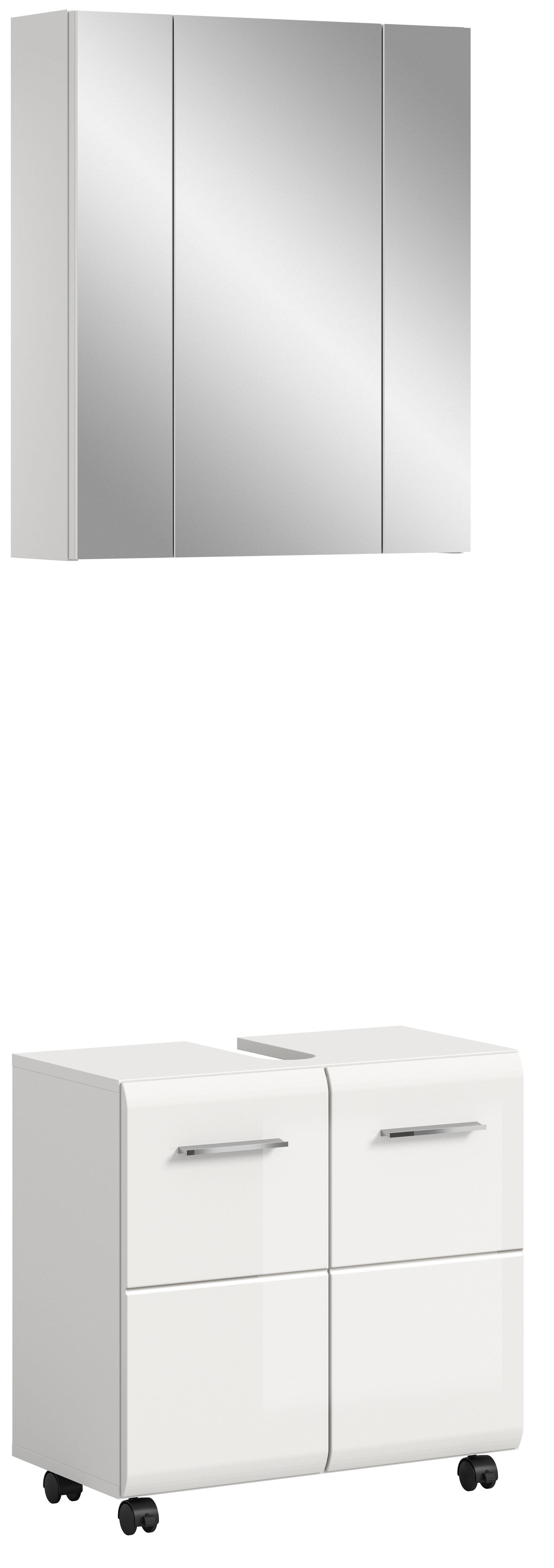 welltime Badmöbel-Set FLORENZ, 2-tlg. Bad-Kombination, hochwertige MDF-Front, (3-St., best. aus: 1 Spiegelschrank, 1 Waschbeckenunterschrank), Bad-Kombination, Bad-Möbel, Badezimmer, Kombination, Kombi