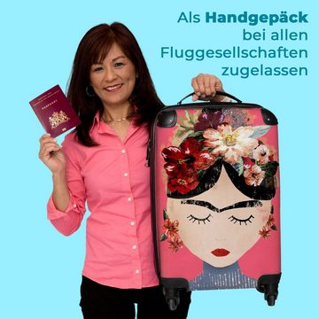 NoBoringSuitcases.com© Handgepäckkoffer Frida Kahlo - Frau - Vintage - Blumen - Kunst 55x35x20cm, 4 Rollen, Koffer mit 4 rollen, Erwachsenen trolley, Reisekoffer