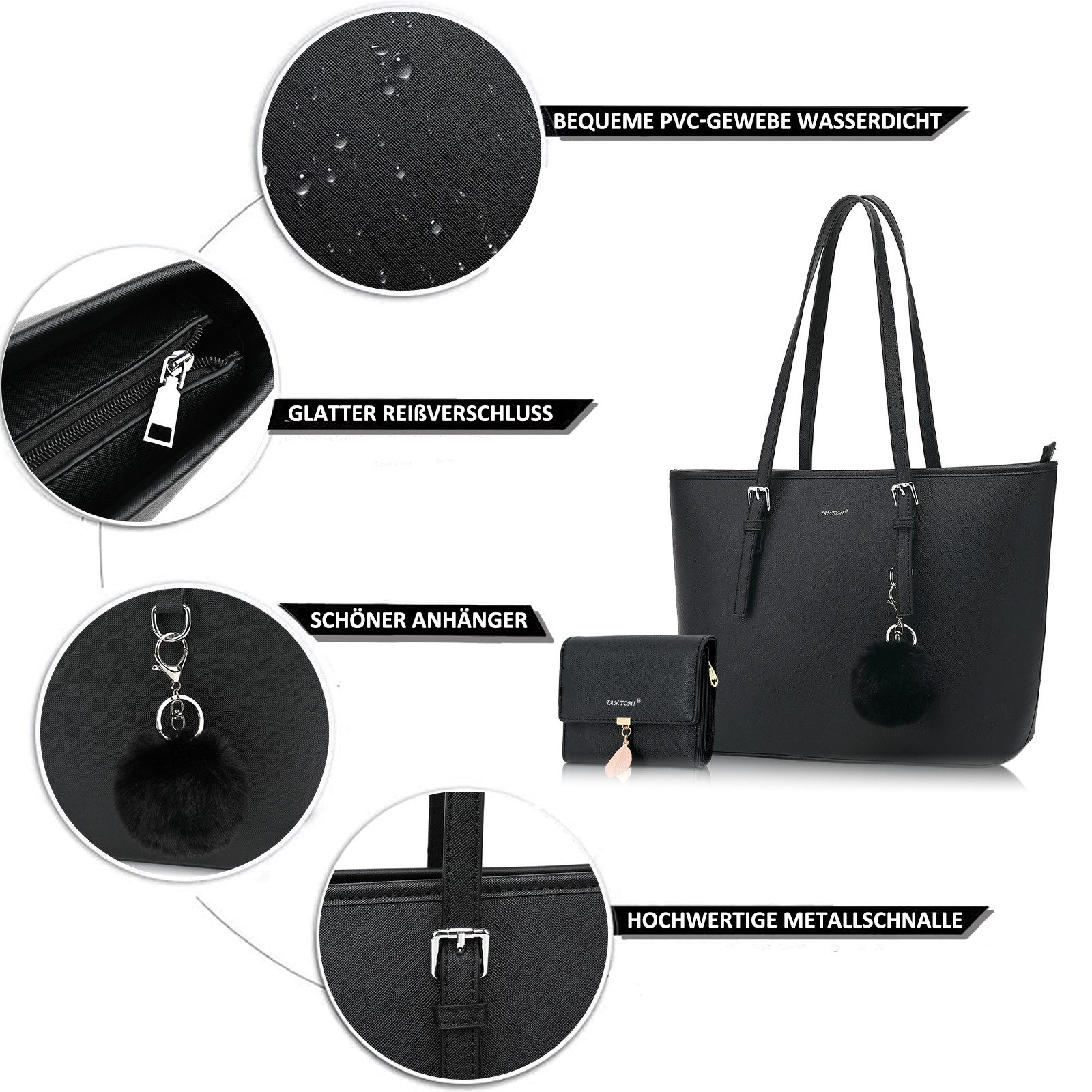 TAN.TOMI Shopper 3-Tlg Handtasche Damen Schultertasche Handtaschen Tragetasche Set (3-tlg), Groß Damen Handtasche, ​Geschenke für Frauen in schlichter Optik
