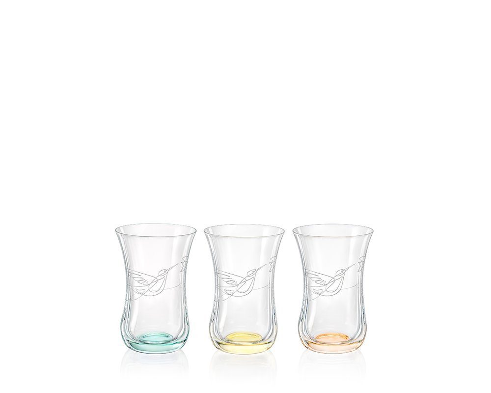 Crystalex Teeglas Türkische Teegläser Colibri Gläser - Mini Nektar Gravur 120 ml 6er Set, 6-tlg., Kristallglas, 6 unterschiedliche Farben, Kristallglas, Bohemia