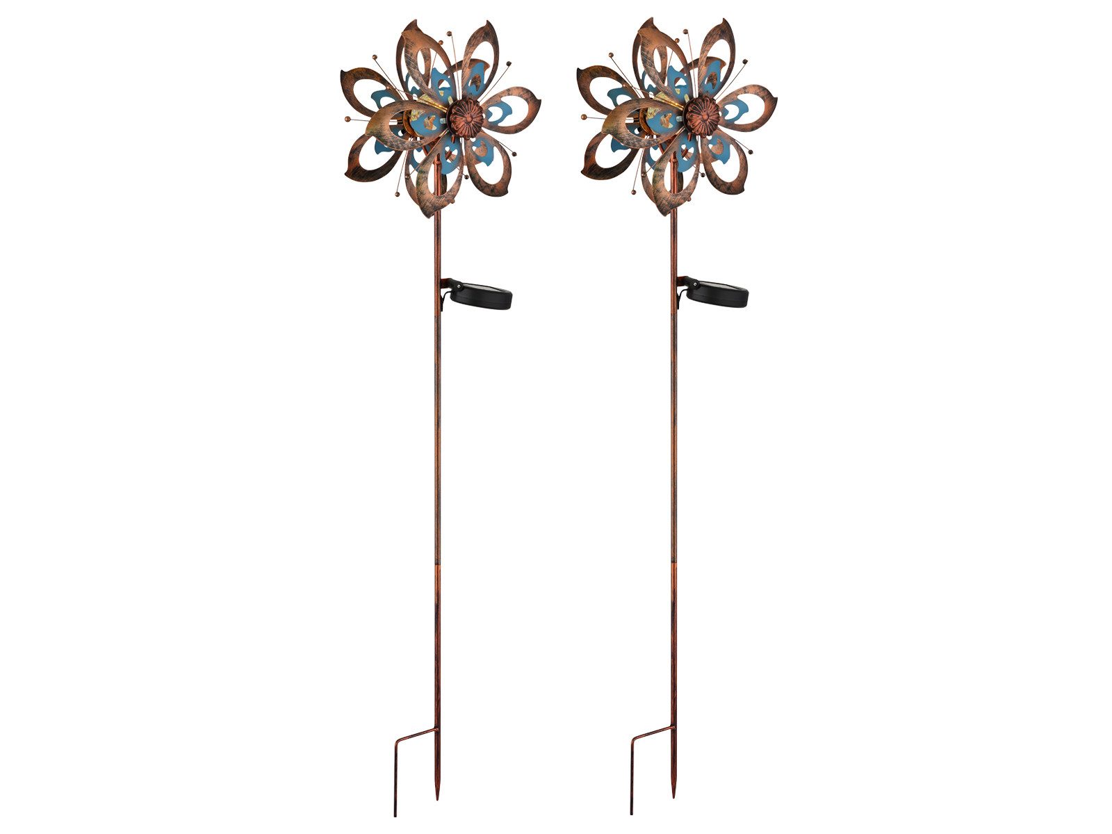 GLOBO LIGHTING LED Solarleuchte 2er Set Gartenstecker Windrad, Höhe 92cm, LED fest integriert, warmweiß, Außergewöhnliche Solar Garten-leuchten mit Erdspieß Solarbeleuchtung