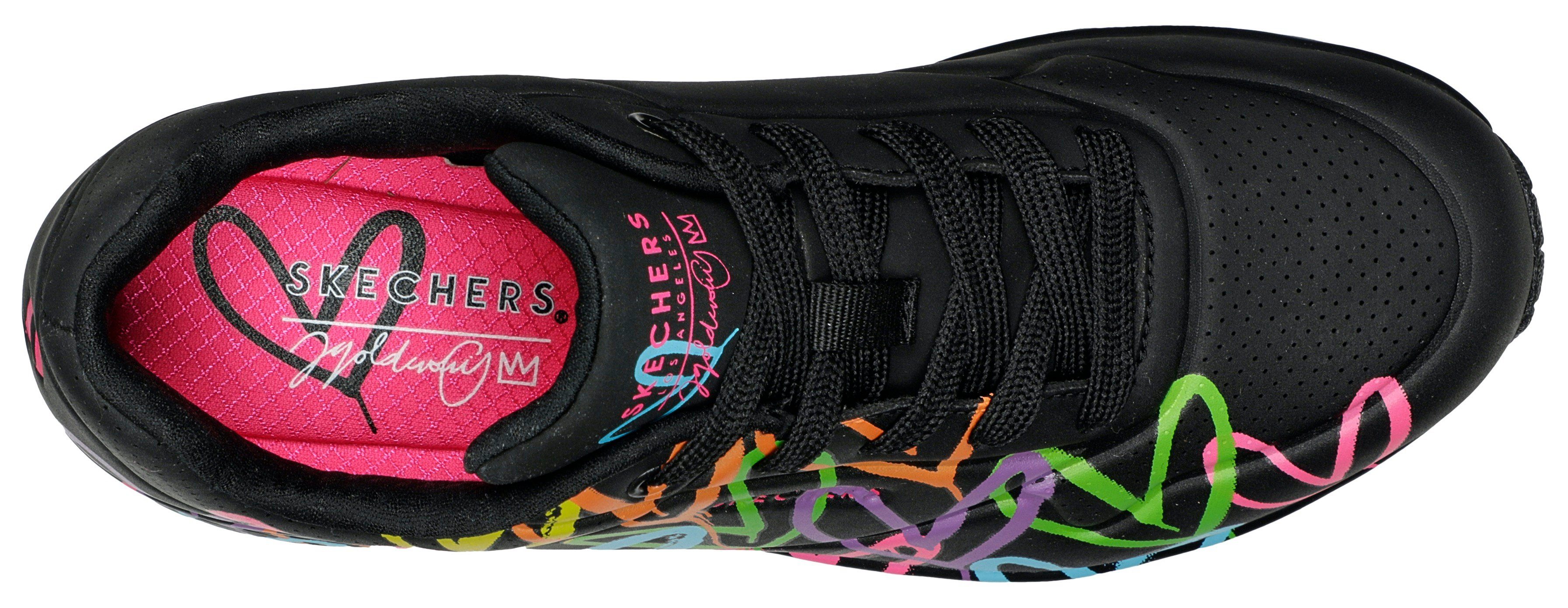 LOVE Sneaker mit farbenfrohen HIGHLIGHT Skechers UNO schwarz-multi - Herzchen-Print