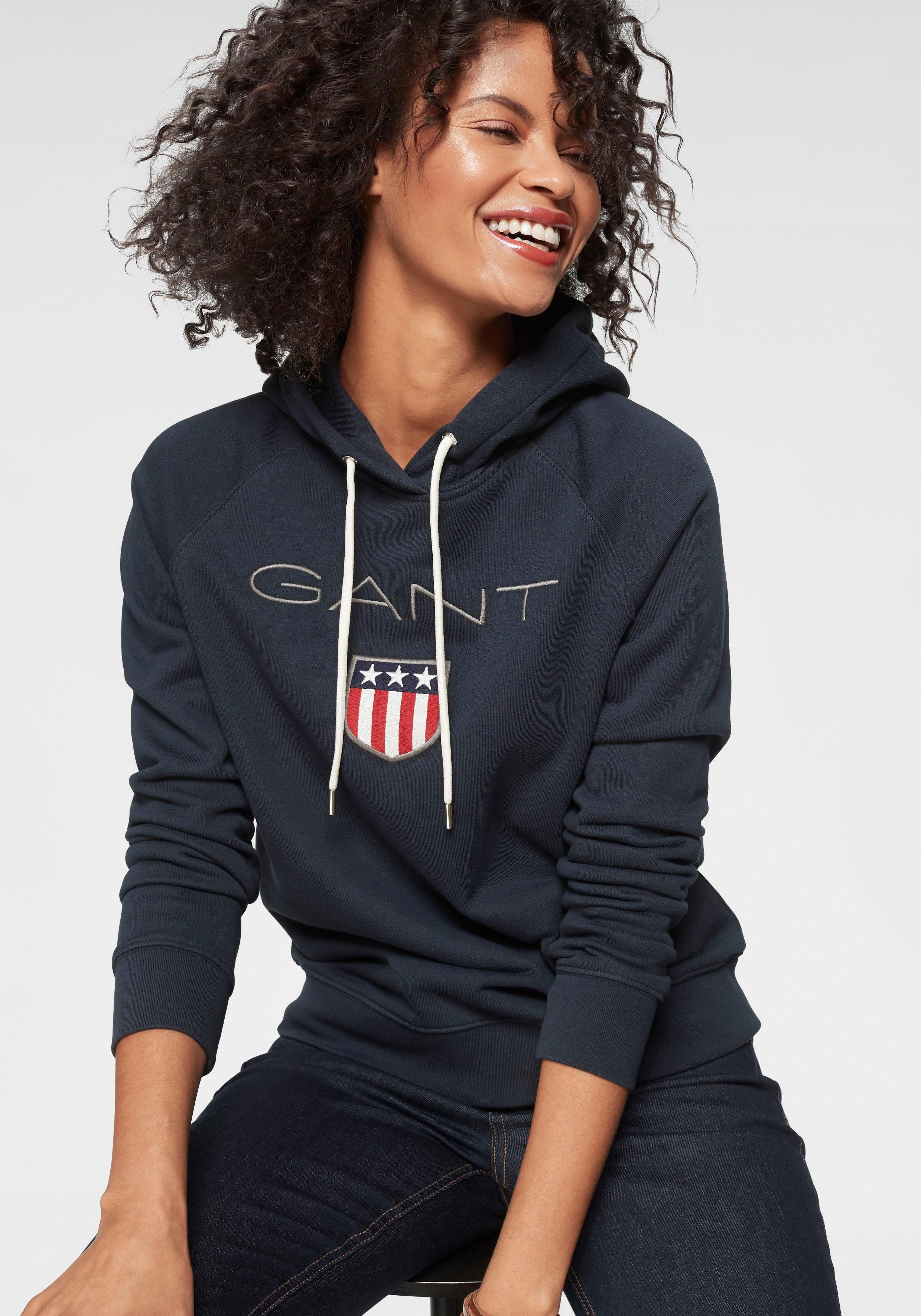 Gant Sweatshirt mit großer Label Applikation vorne | OTTO Damen Klassischer Hoodie in blau von GANT